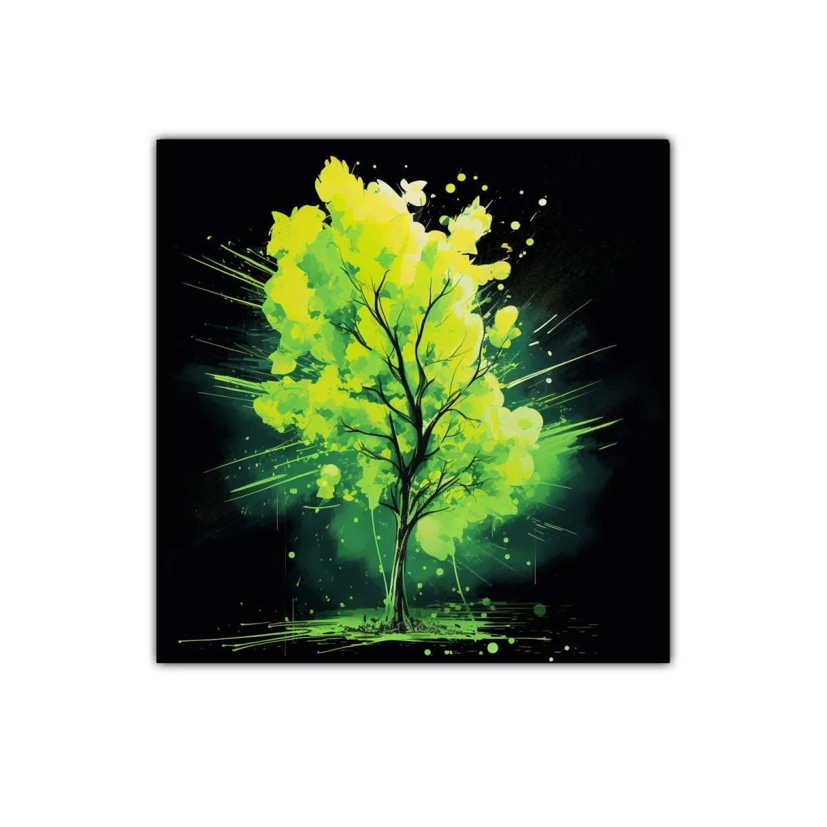 Cuadro vibrante de árbol con tonos verdes y negros — miniatura 1