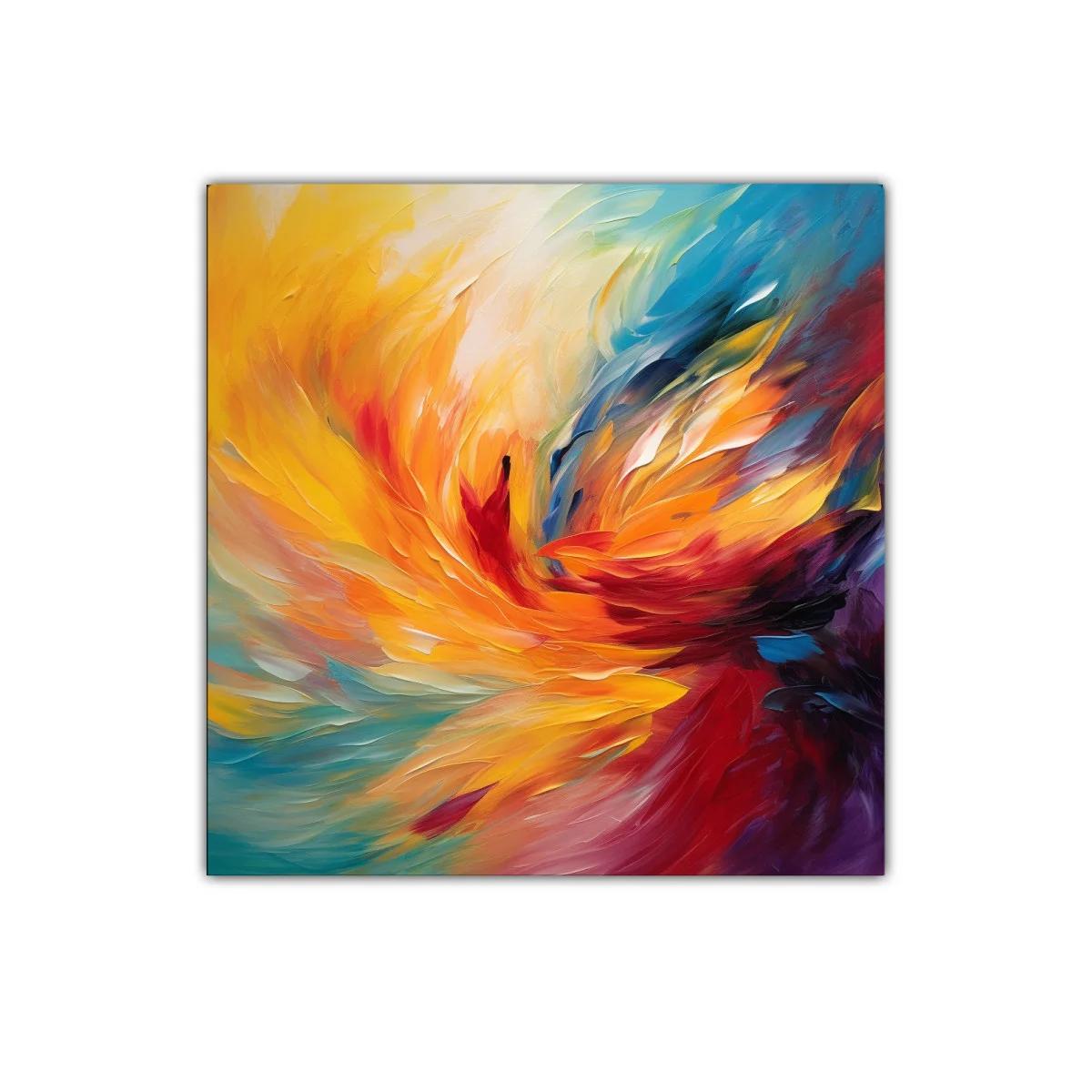 Cuadro abstracto energético en tonos cálidos y fríos vibrantes — miniatura 1