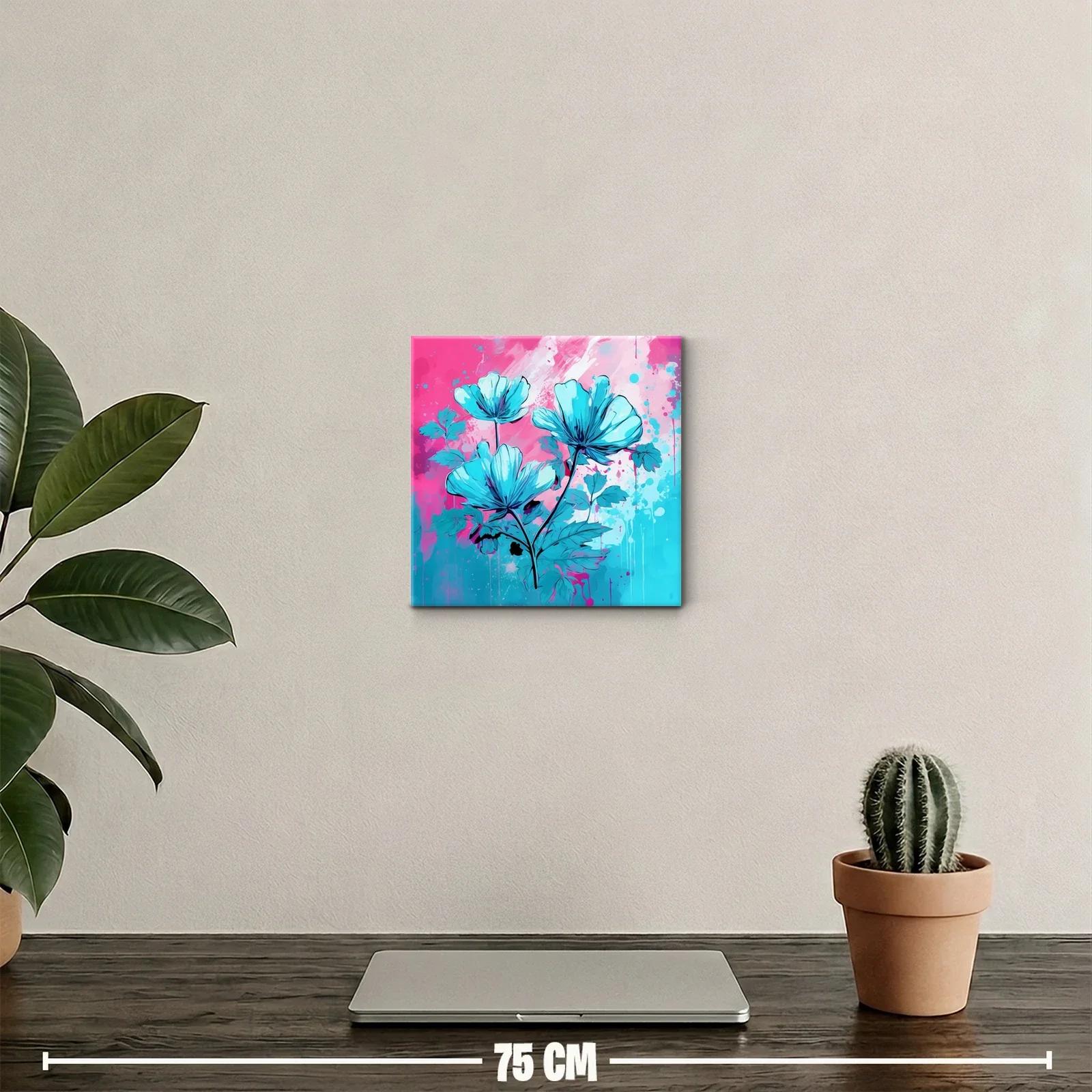 Flores azules vibrantes sobre fondo rosa y aqua — miniatura 2