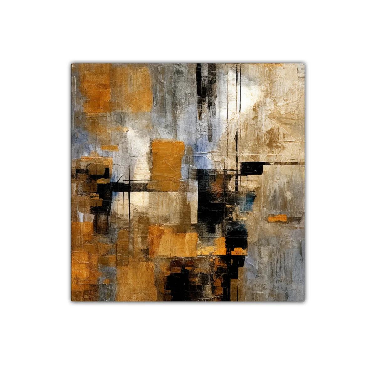 Cuadro abstracto con tonos tierra y detalles oscuros — miniatura 1