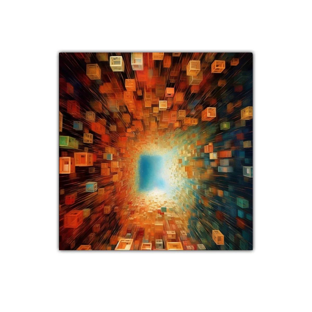 Cuadro abstracto con cubos en perspectiva y luz intensa — miniatura 1