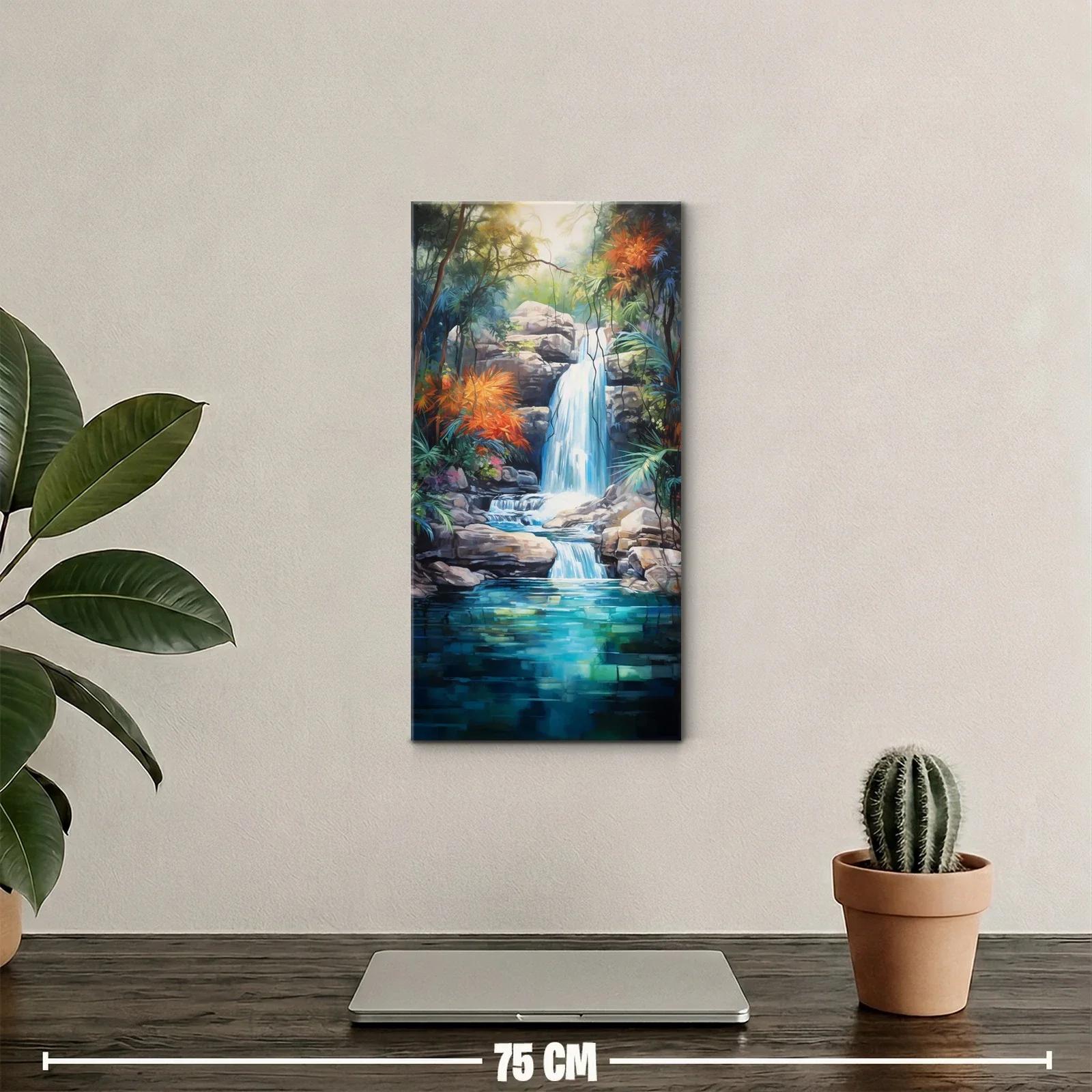 Cuadro cascada entre grandes rocas y poza tranquila — miniatura 2