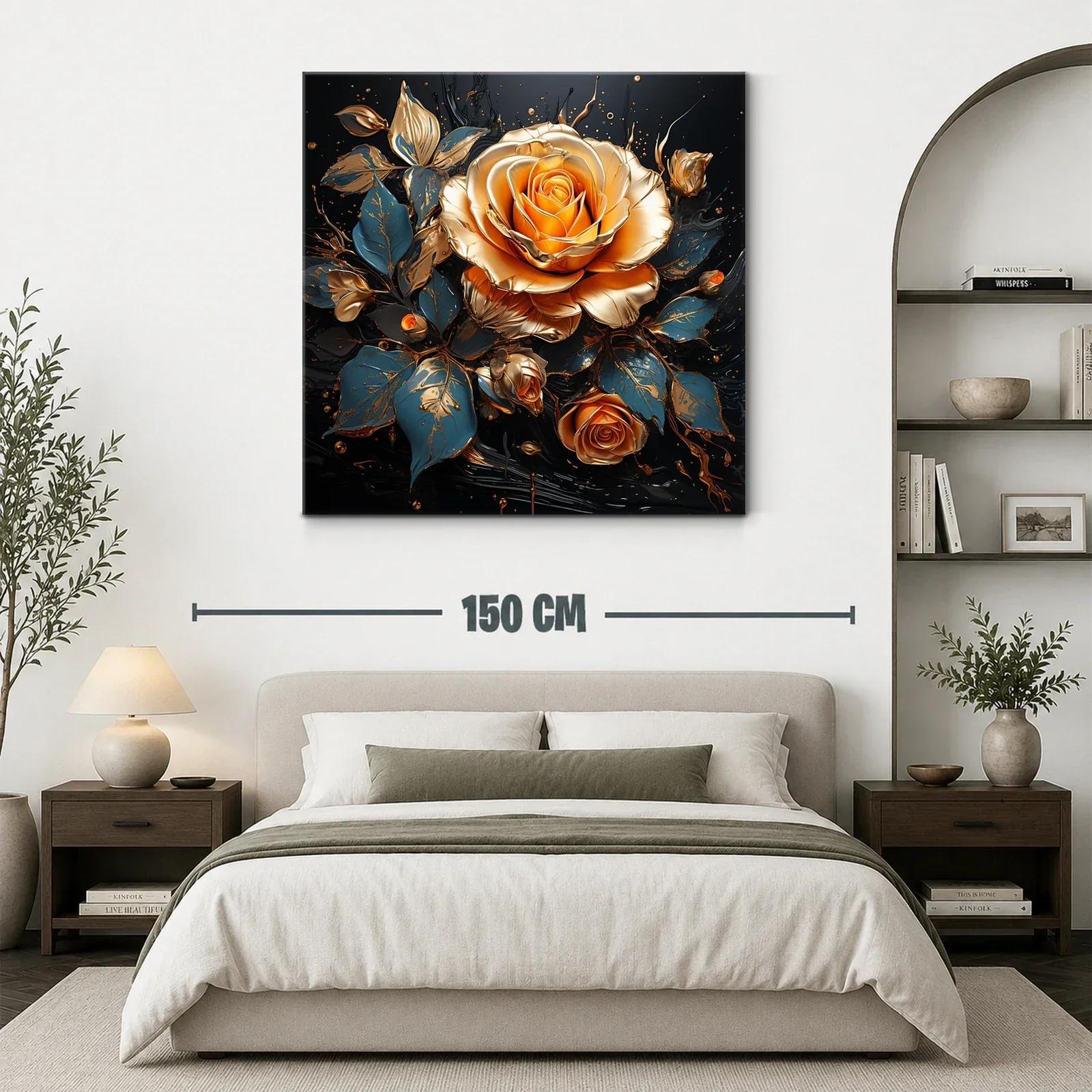 Rosas doradas y azul oscuro en composición elegante y vibrante — miniatura 3