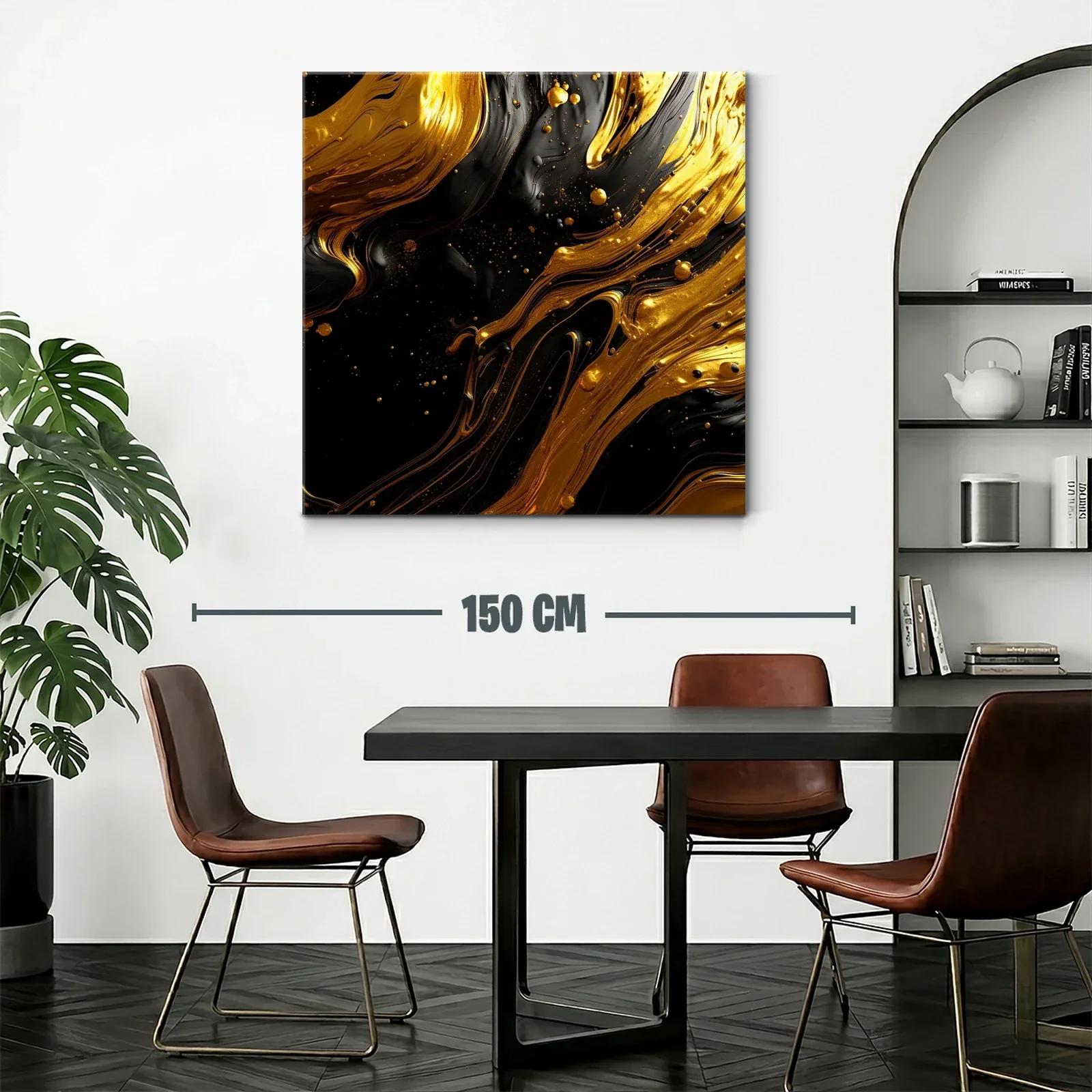 Composición abstracta en dorado y negro con textura fluida — miniatura 2
