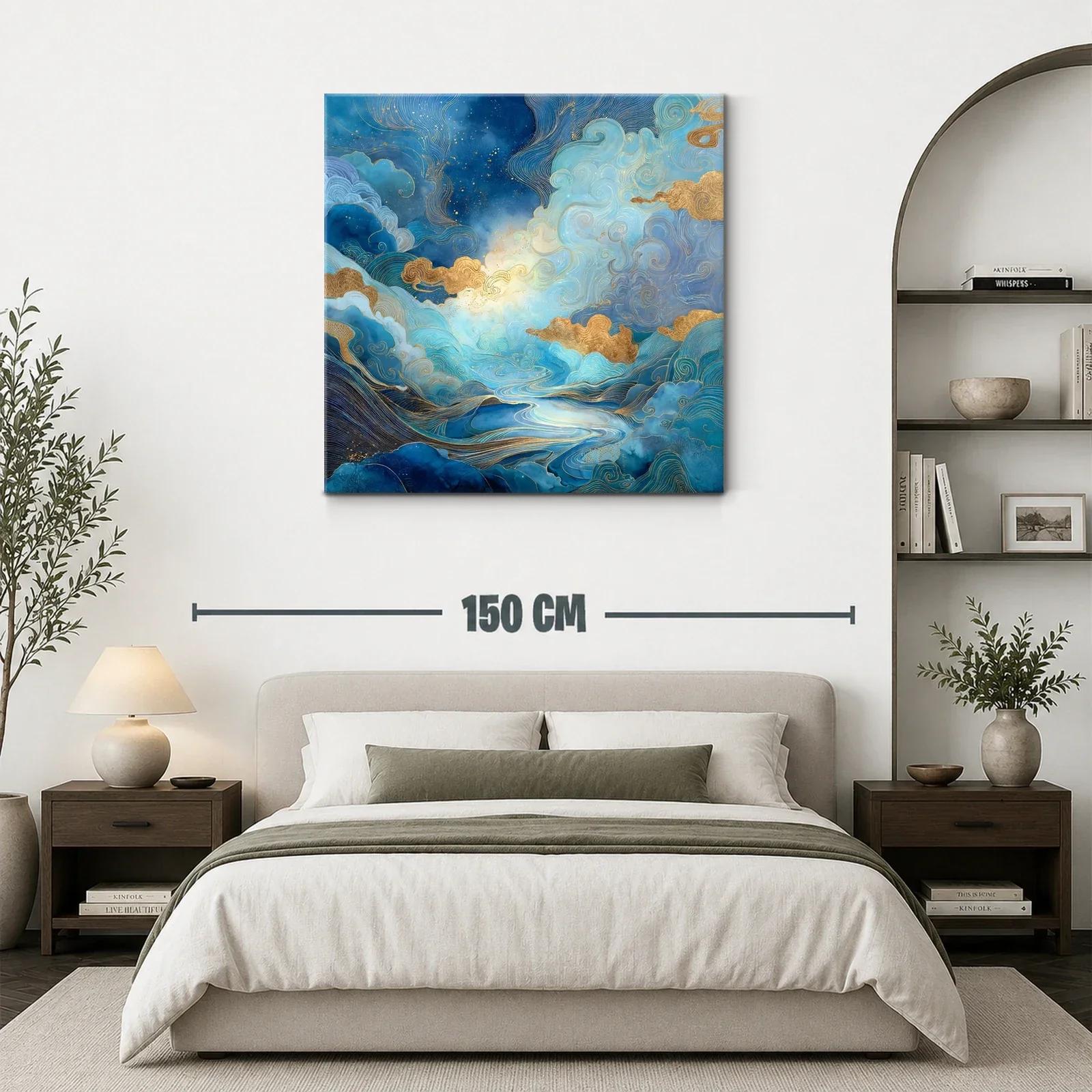 Paisaje onírico en tonos azules y dorados luminosos — miniatura 3
