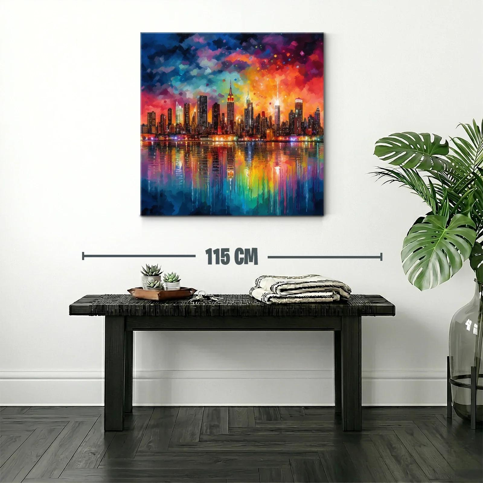Atardecer vibrante reflejado sobre la ciudad iluminada — miniatura 2