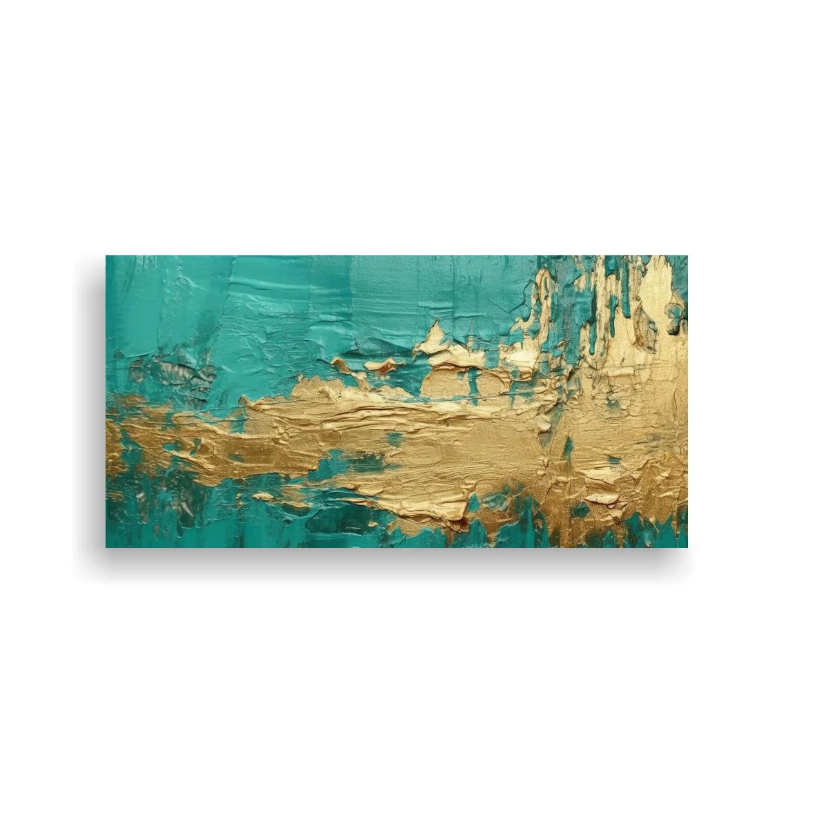 Cuadro abstracto con masa dorada y fondo turquesa — imagen principal