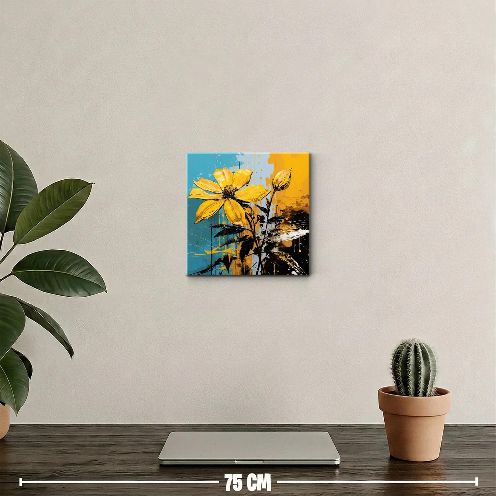 Flor amarilla vibrante sobre fondo azul y ocre — miniatura 2