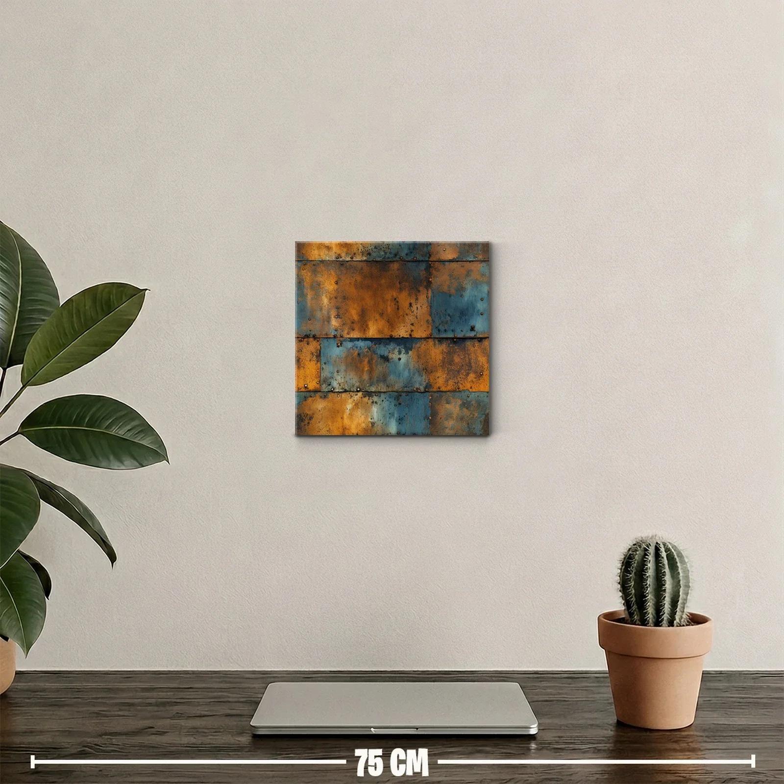 Cuadro decorativo con textura oxidada en tonos cálidos y fríos — miniatura 2