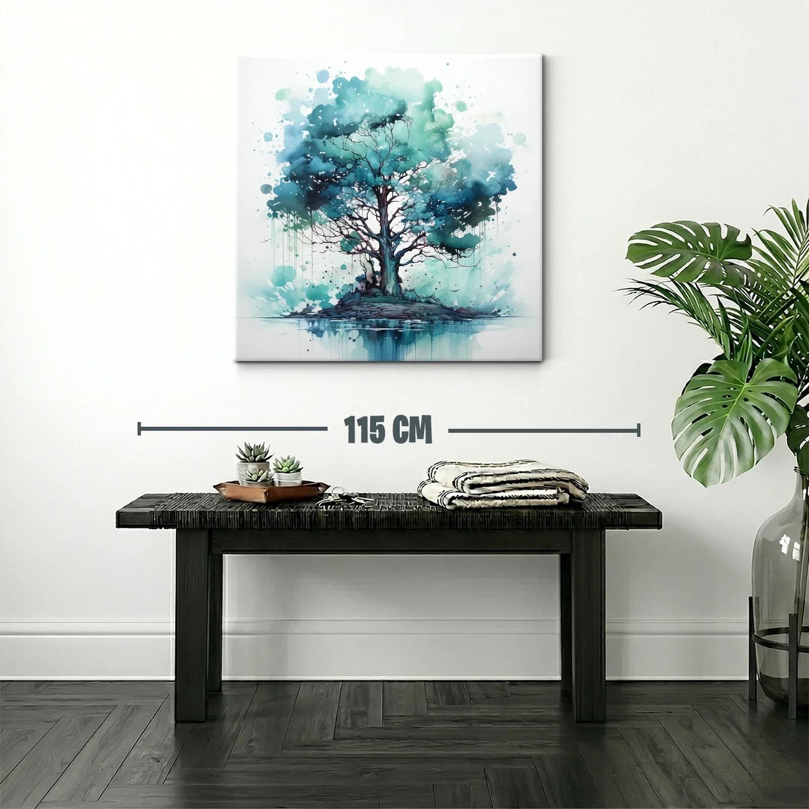 Árbol azul en isla serena con reflejo acuático — miniatura 2