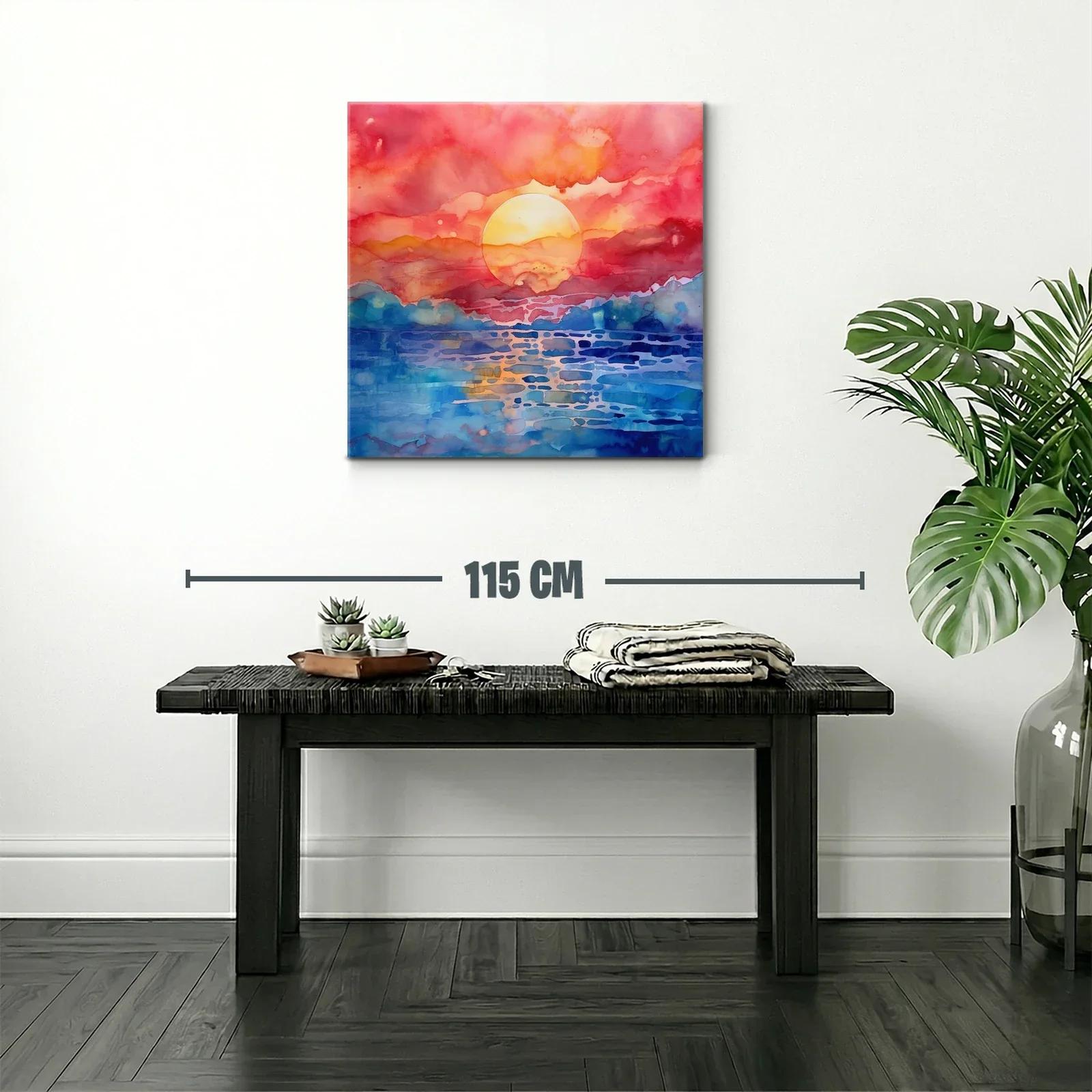 Atardecer vibrante con cielo anaranjado y mar azul — miniatura 2