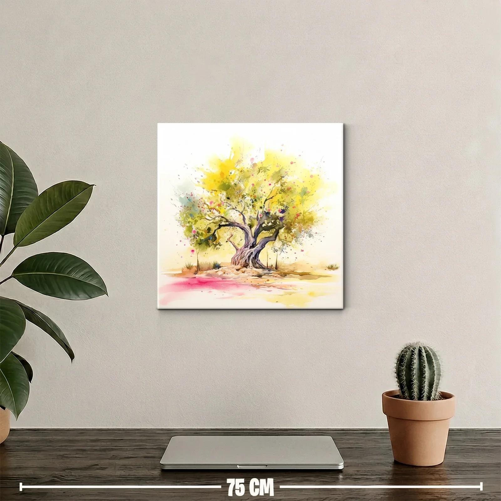 Árbol con follaje amarillo en acuarela vibrante — miniatura 2