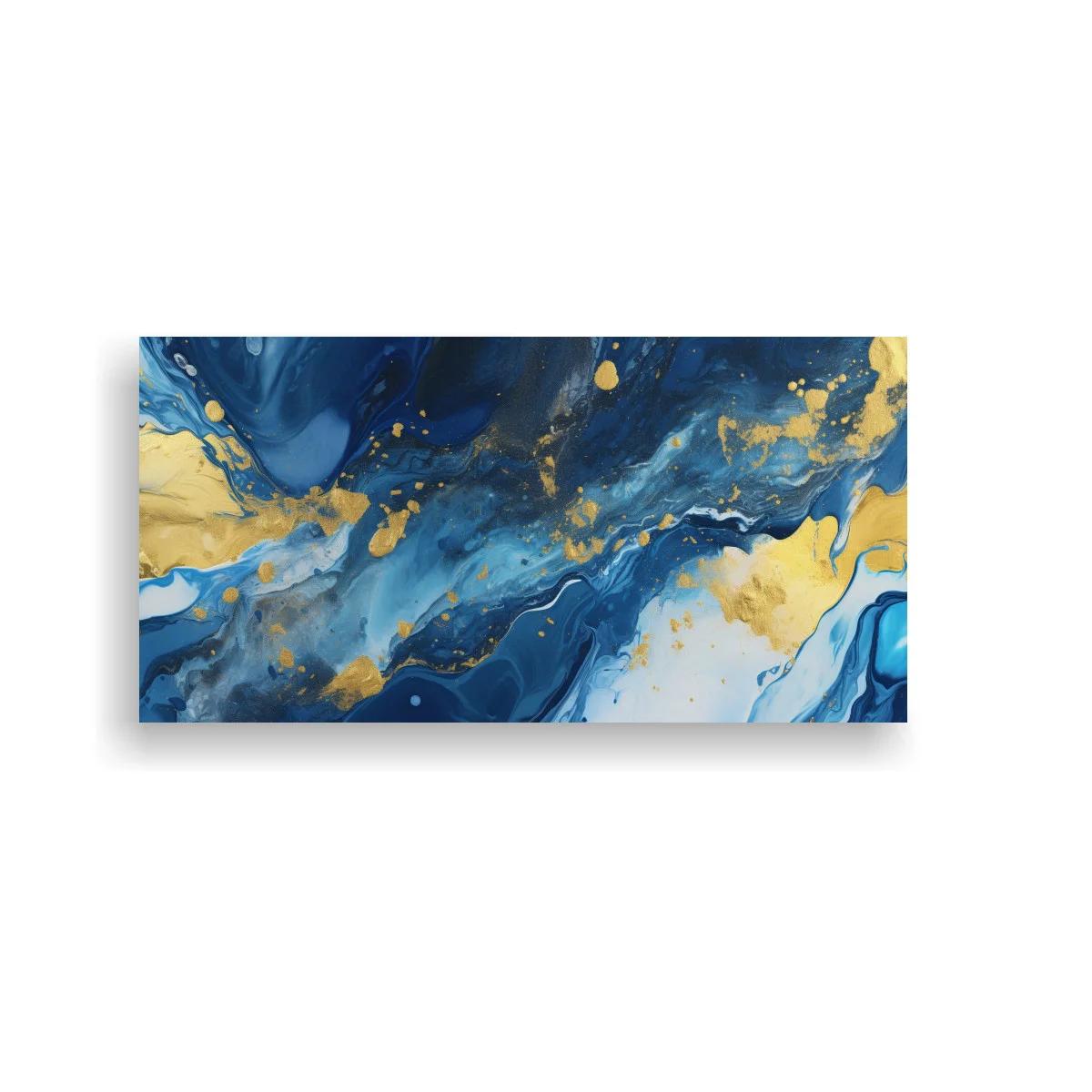 Cuadro abstracción fluida azul y dorada con vetas fluidas — imagen principal