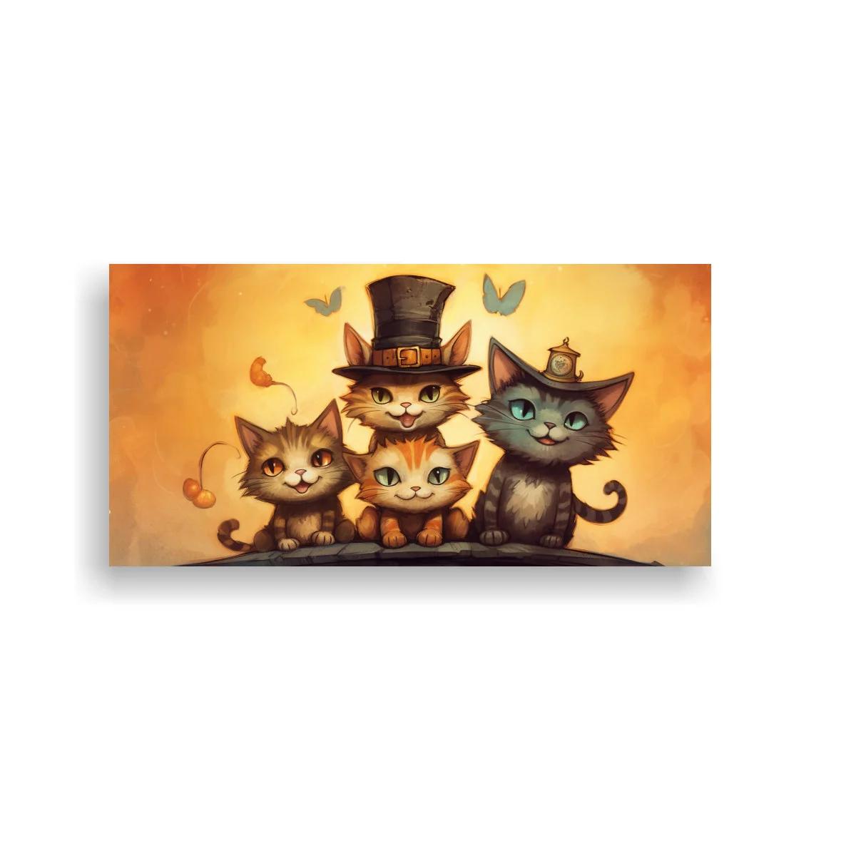 Cuadro familia de gatos con sombreros y cerezas — imagen principal