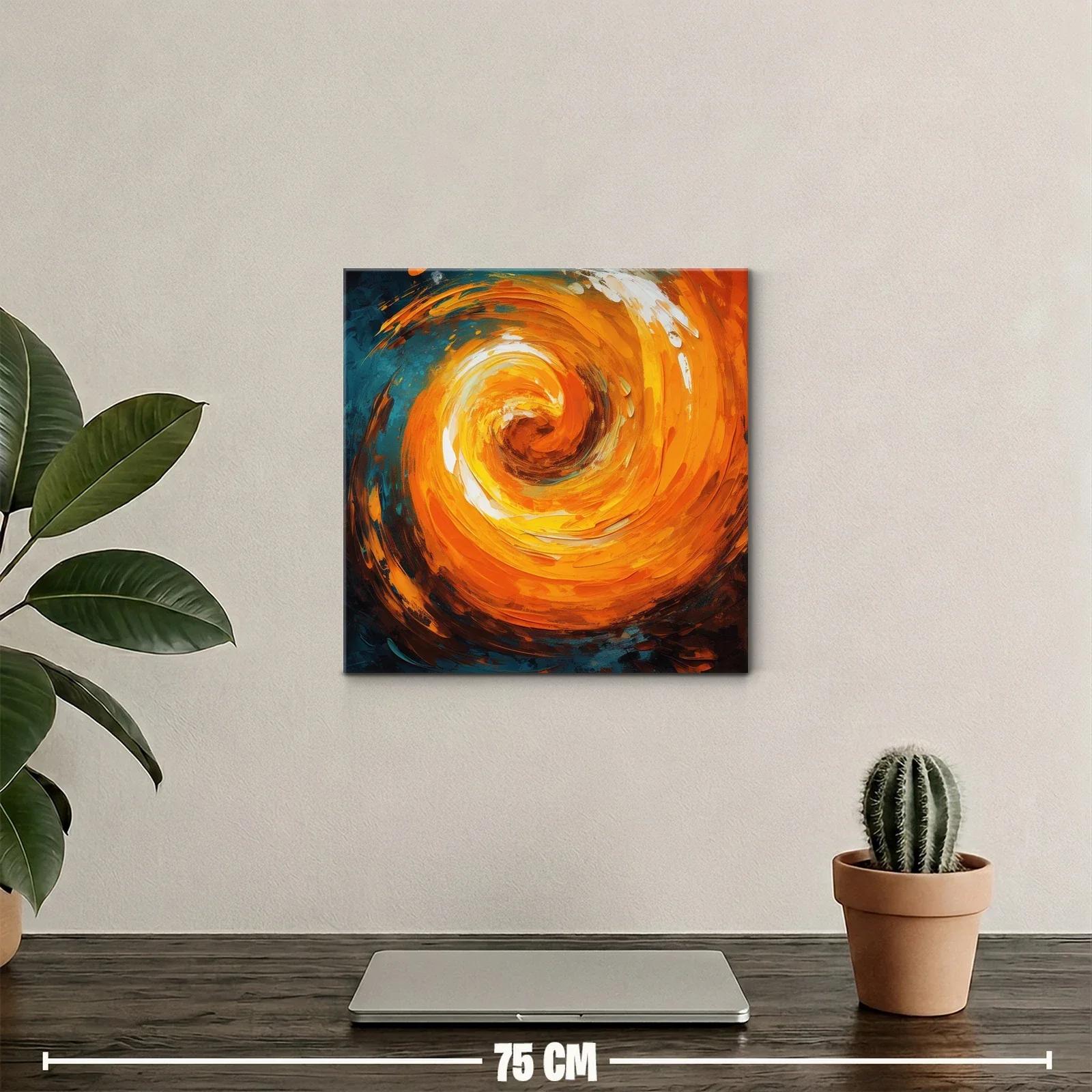 Cuadro abstracto en espiral vibrante tonos naranja y azul — miniatura 2