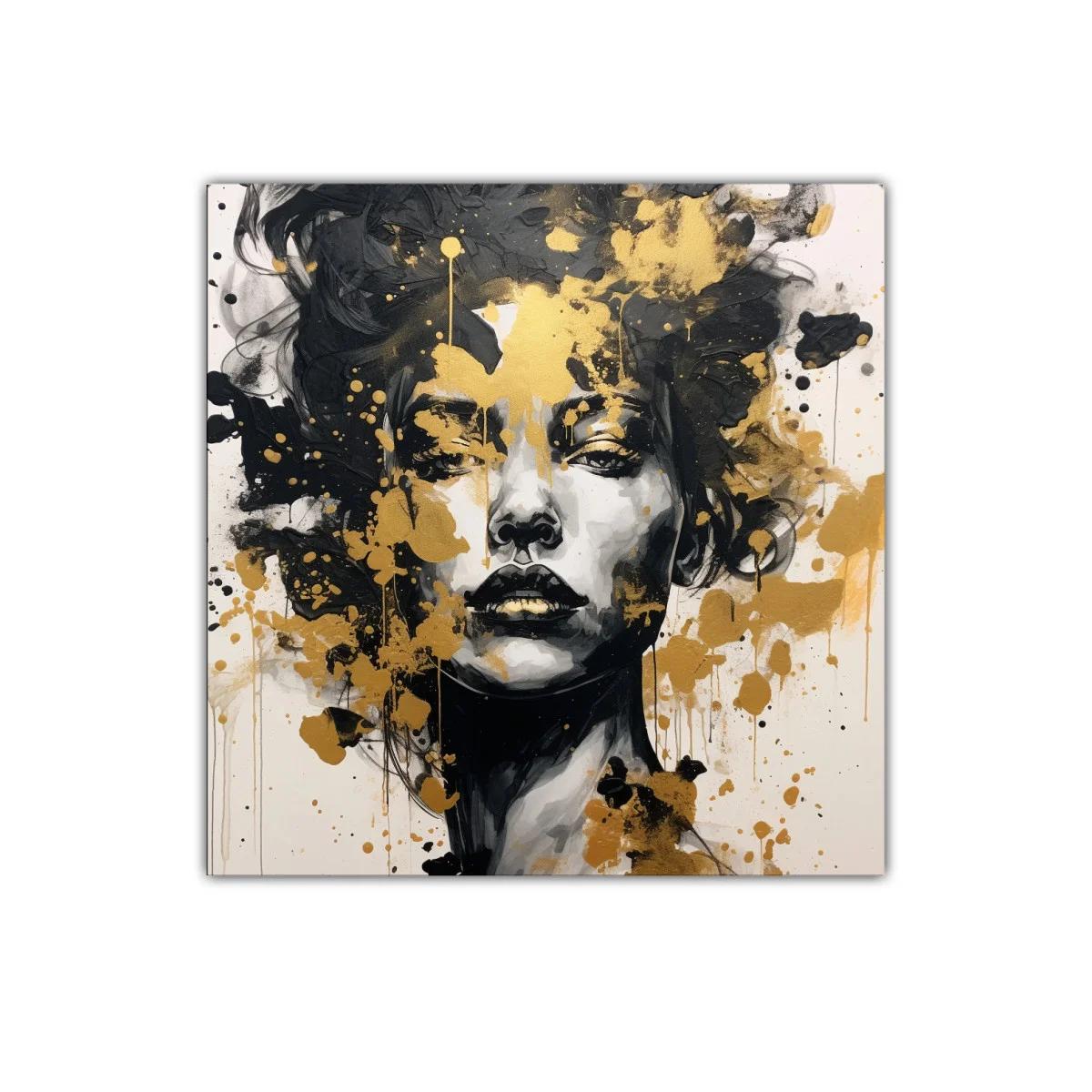 Retrato abstracto femenino con toques dorados y negros — miniatura 1