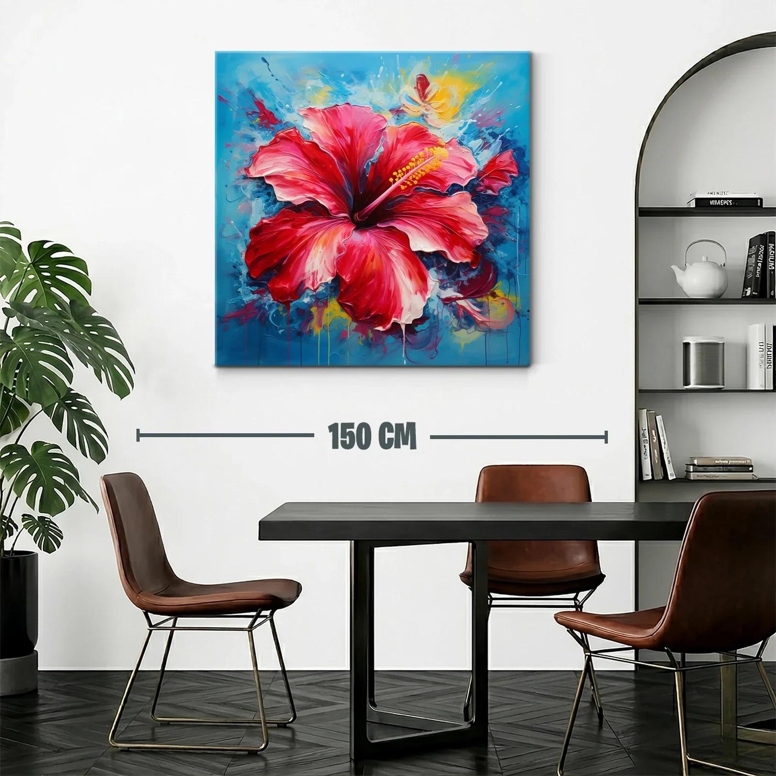 Vibrante cuadro con flor roja y fondo azul intenso — miniatura 2