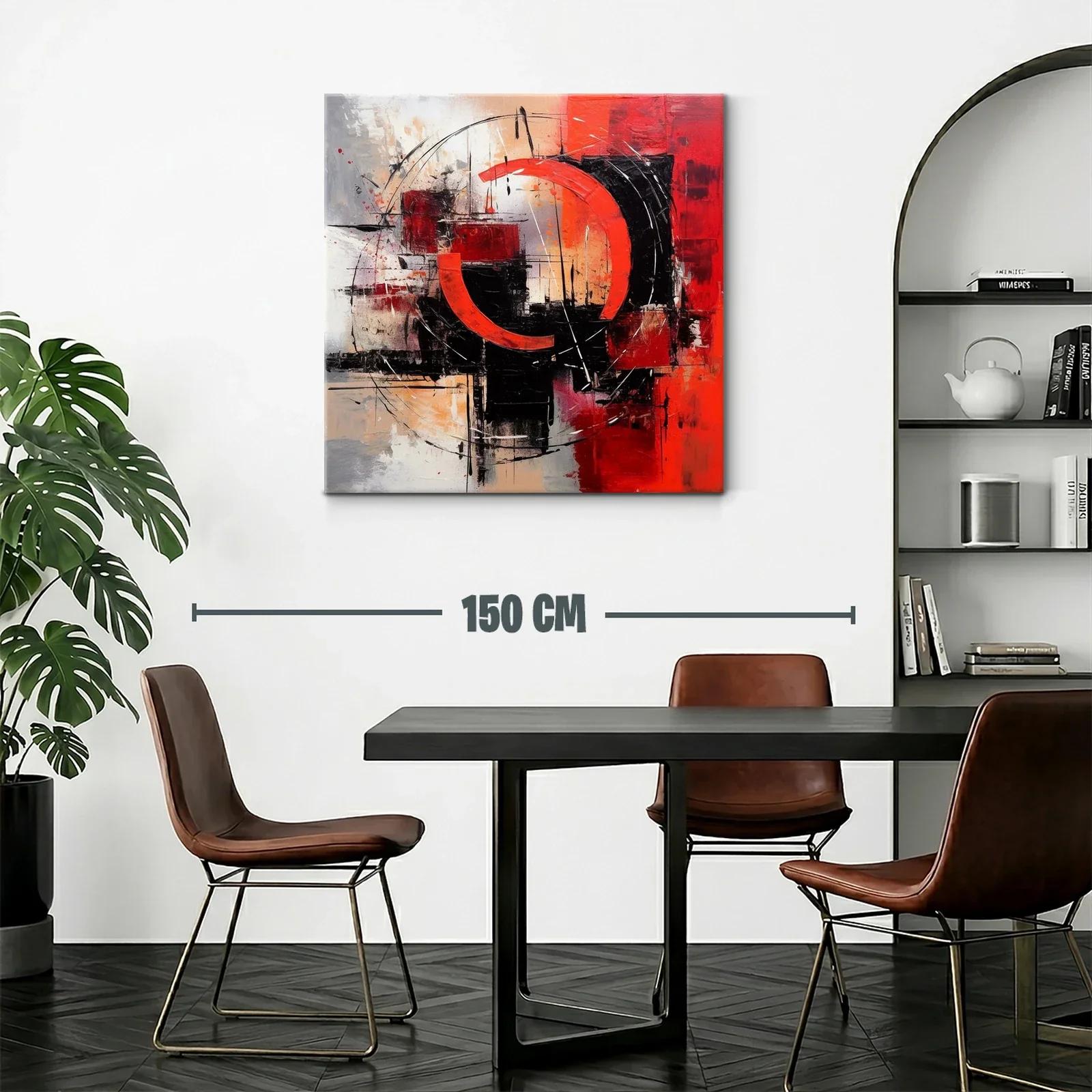 Cuadro abstracto con formas circulares y tonos rojos intensos — miniatura 2