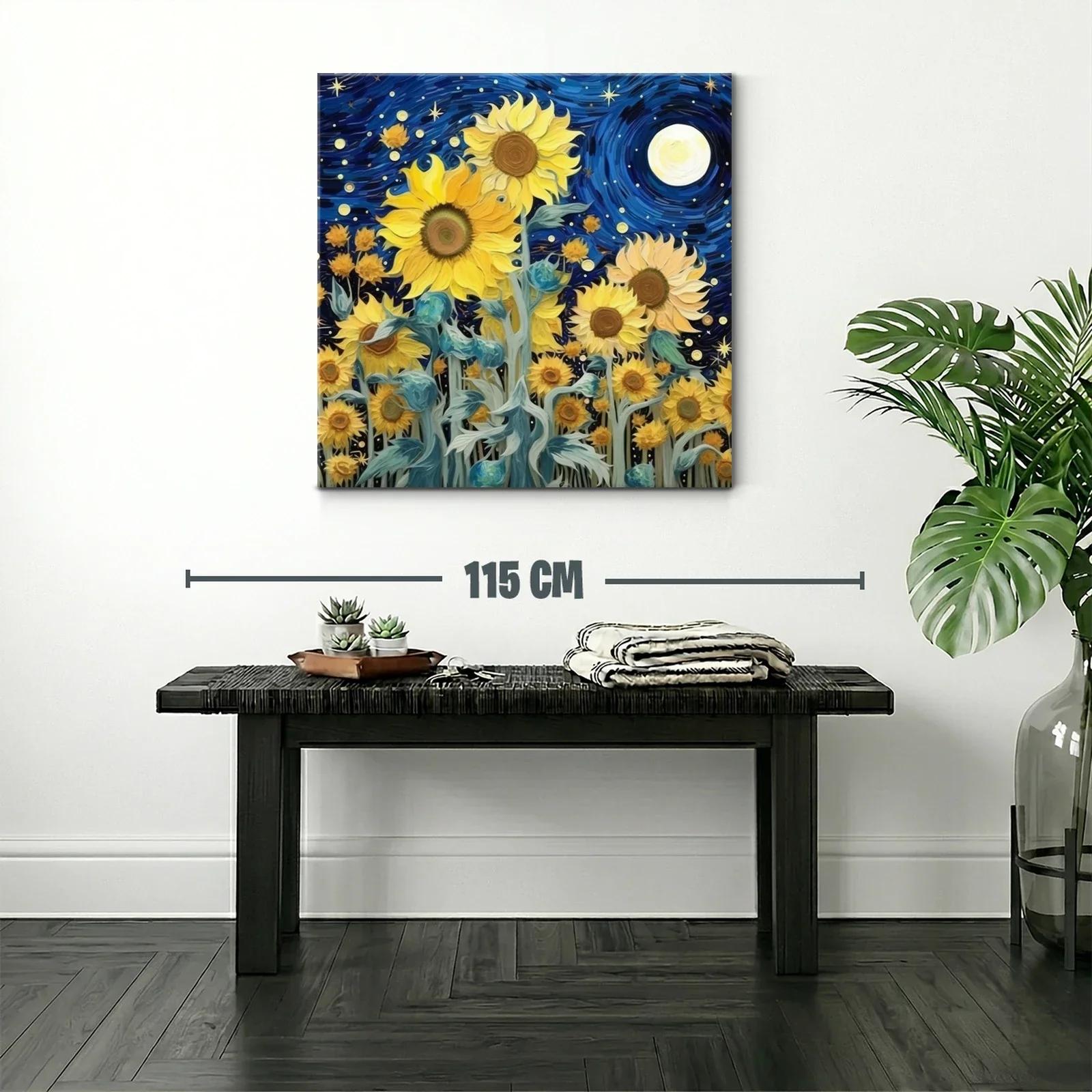 Girasoles bajo un cielo nocturno estrellado y vibrante — miniatura 2