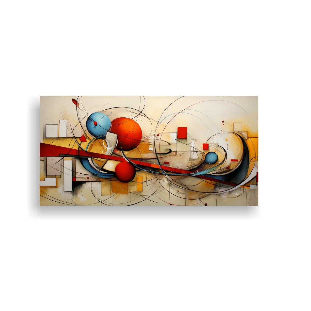 Cuadro abstracto geométrico con esferas rojas y azules — imagen principal