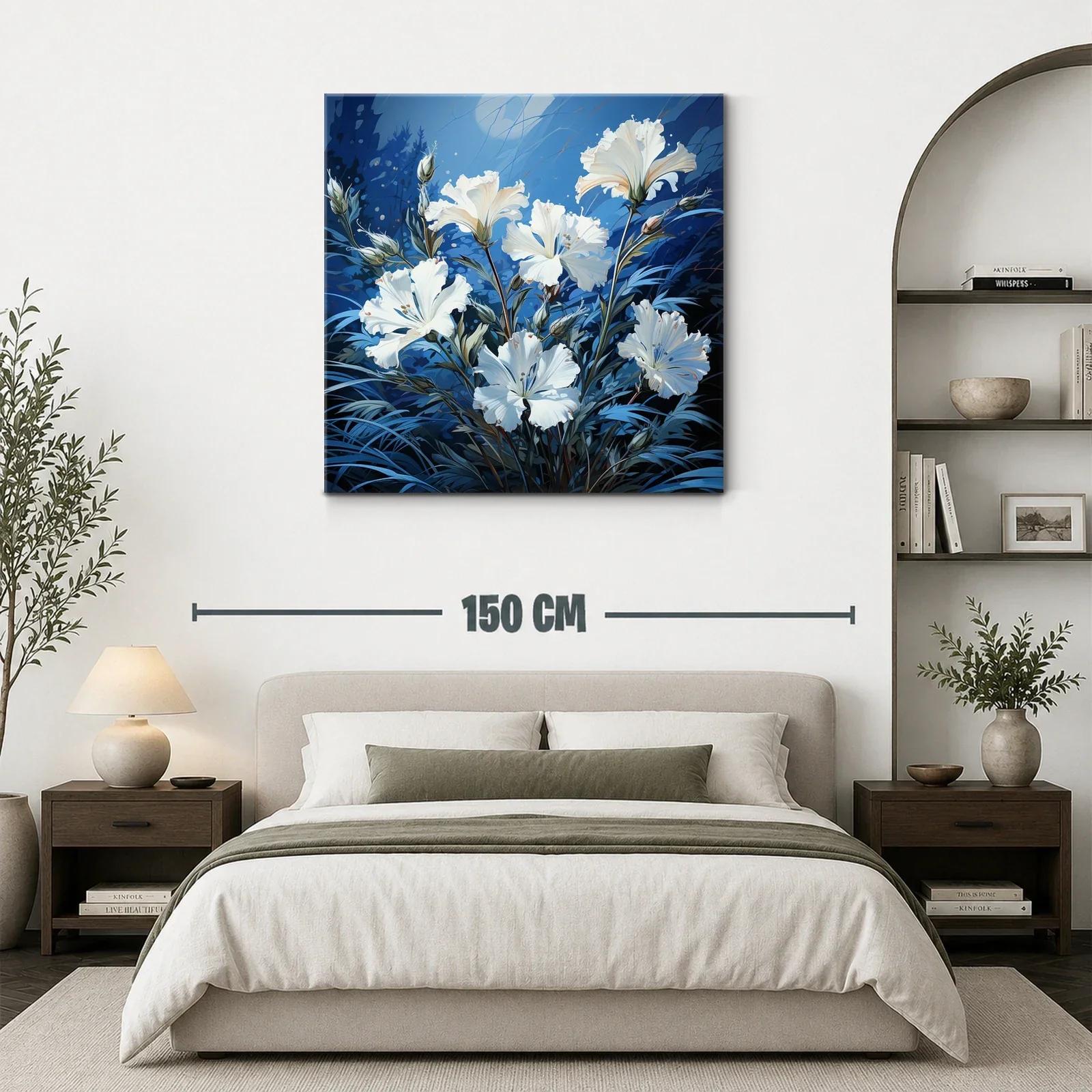 Cuadro con delicadas flores blancas sobre fondo azul — miniatura 3