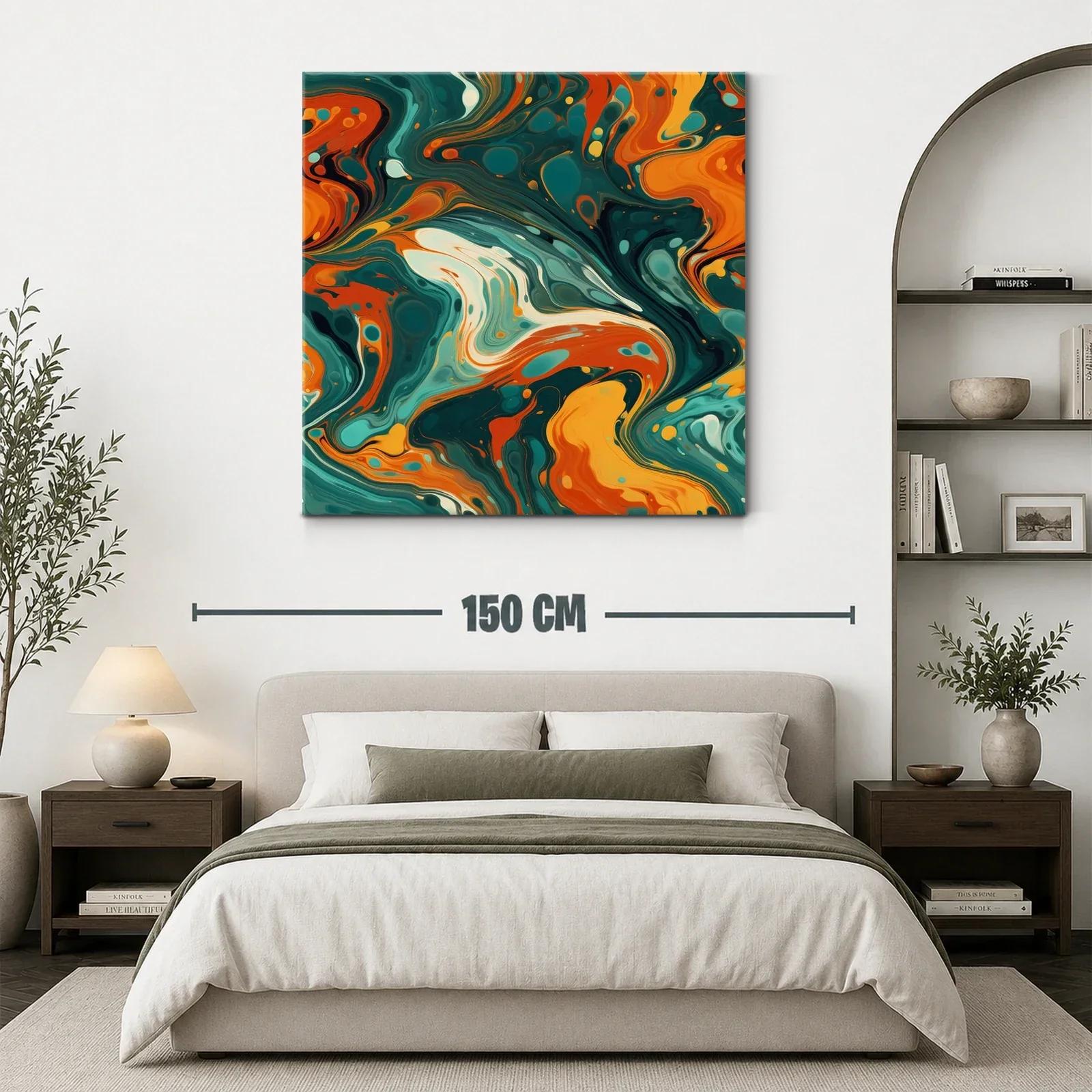 Cuadro abstracto con paleta vibrante en tonos verdes y naranjas — miniatura 3