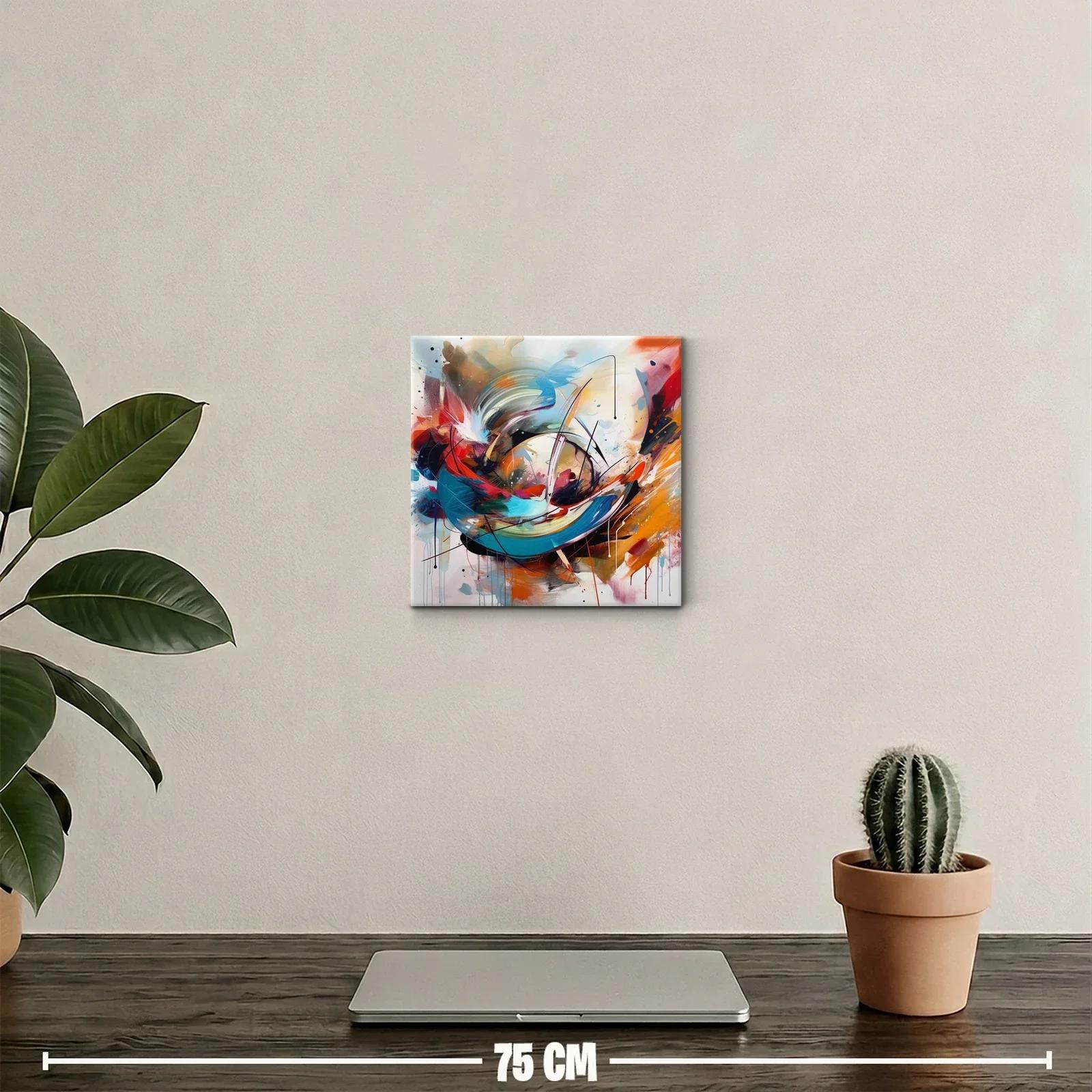 Cuadro abstracto con vibrantes tonos cálidos y fríos en movimiento — miniatura 2