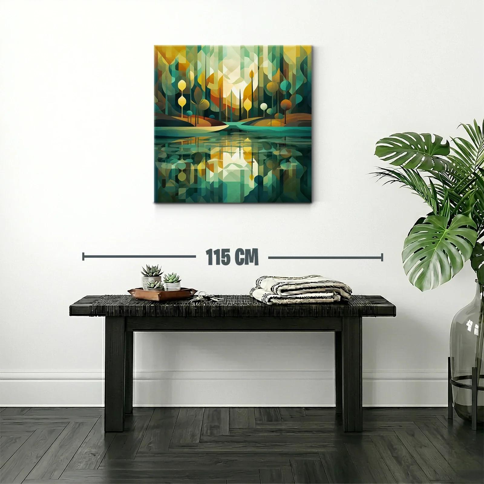 Paisaje abstracto con reflejos en tonos verdes y dorados — miniatura 2