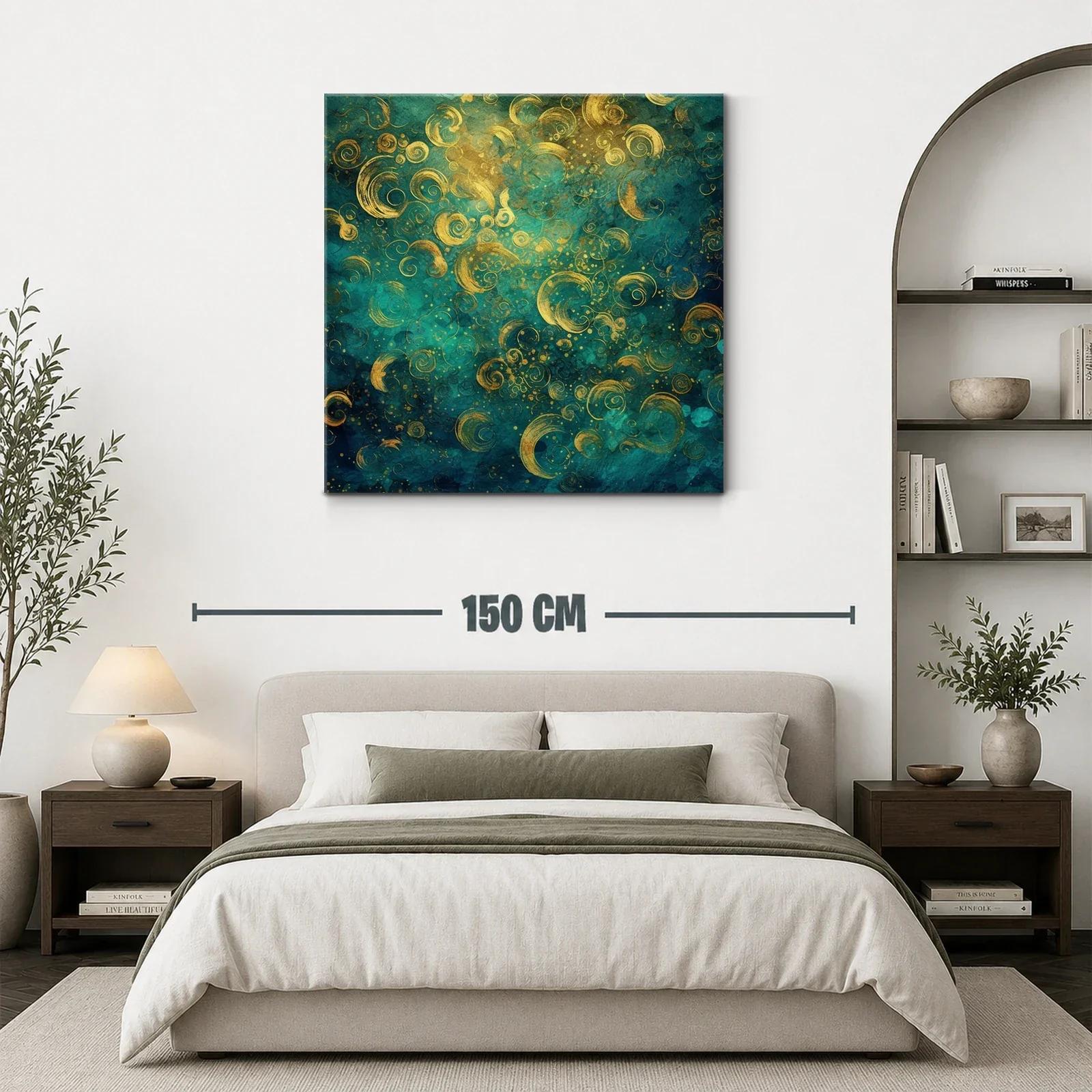 Composición abstracta con espirales doradas y fondo turquesa — miniatura 3