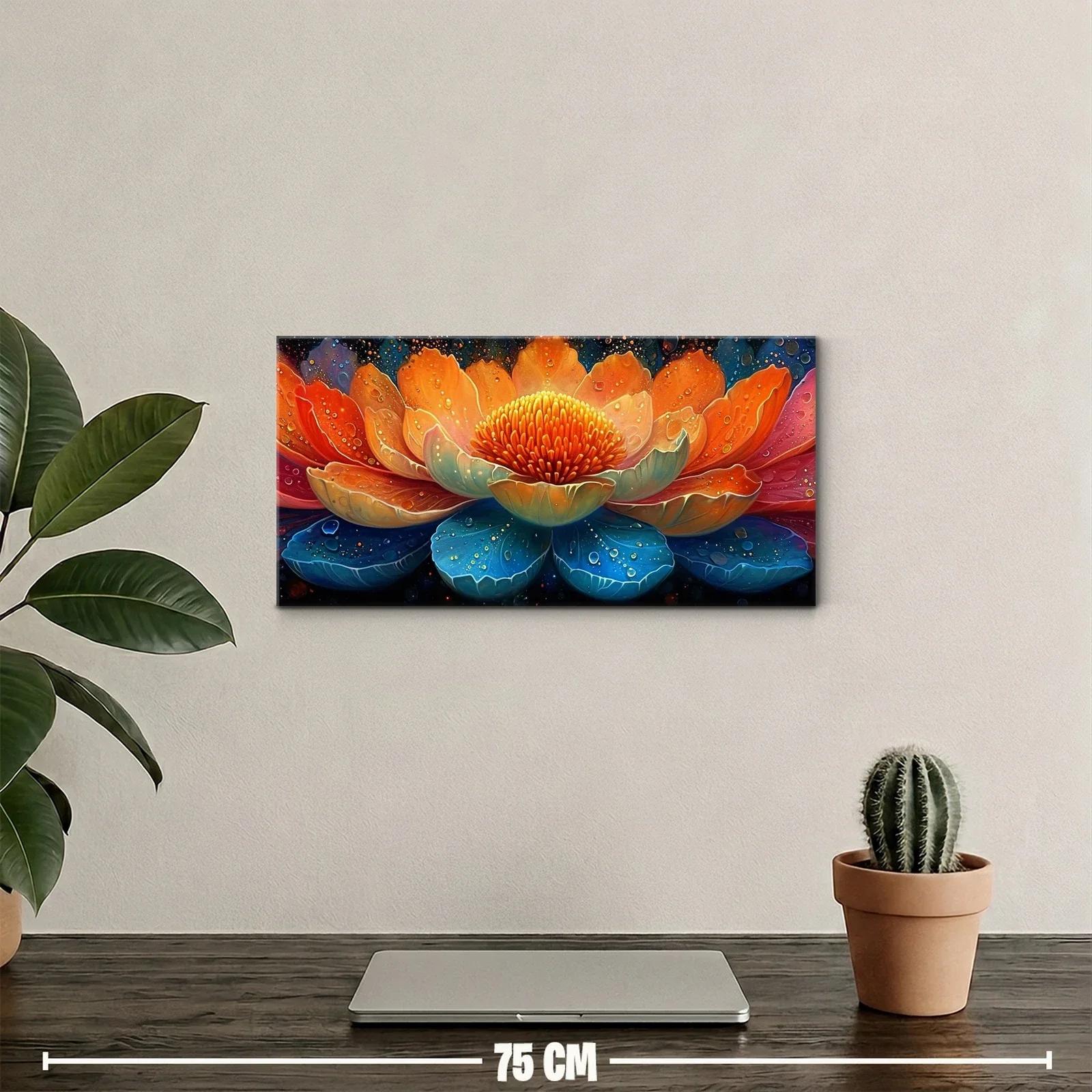 Cuadro flor de loto con pétalos coral y azul — miniatura 2