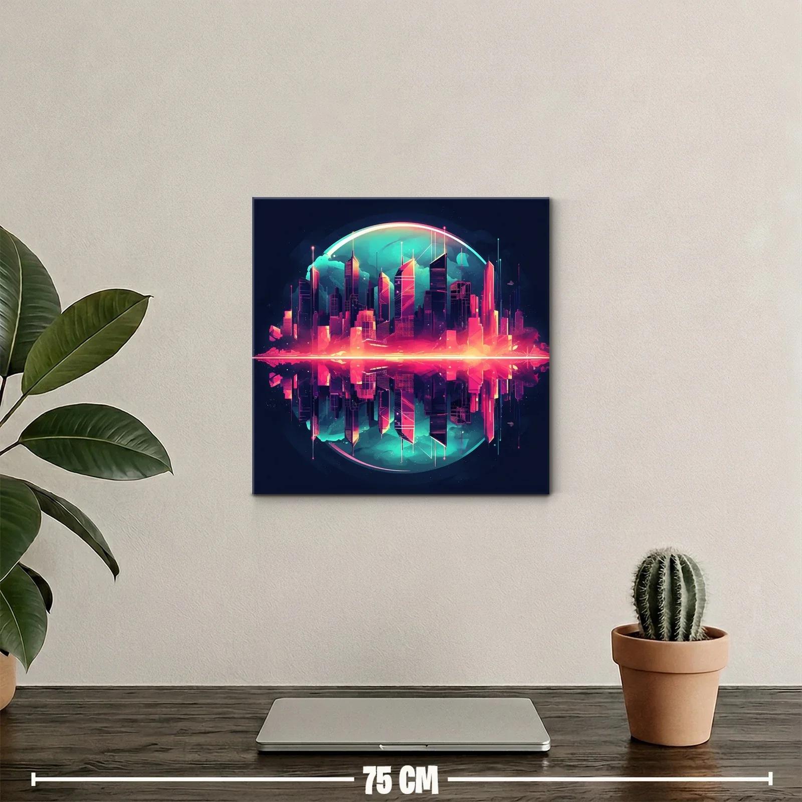 Ciudad futurista con reflejos vibrantes y luz neón — miniatura 2
