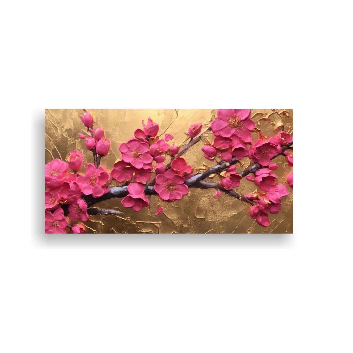 Cuadro flores de cerezo rosas sobre fondo dorado — imagen principal