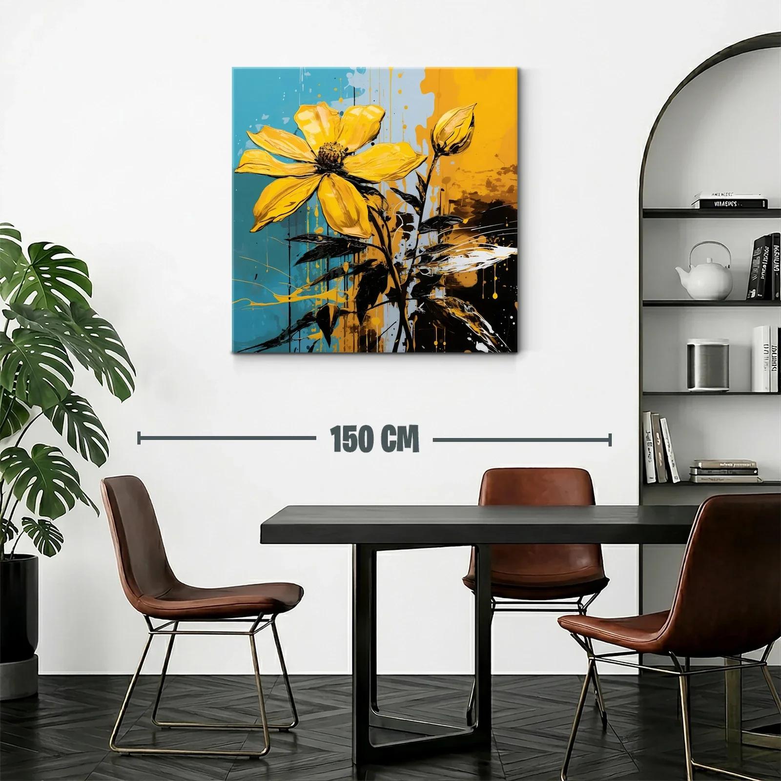 Flor amarilla vibrante sobre fondo azul y ocre — miniatura 2