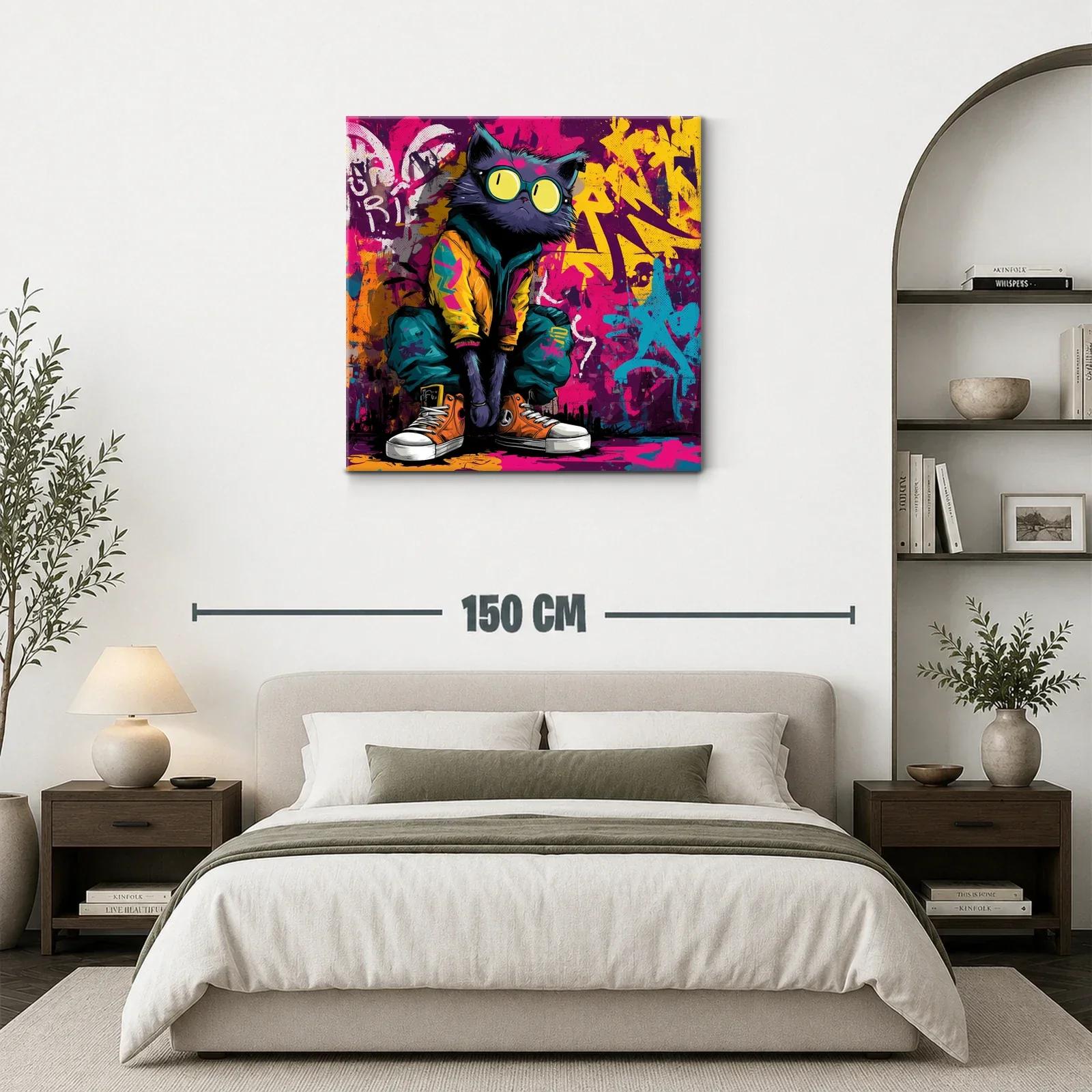 Cuadro gato urbano en vibrante estilo grafiti moderno — miniatura 3