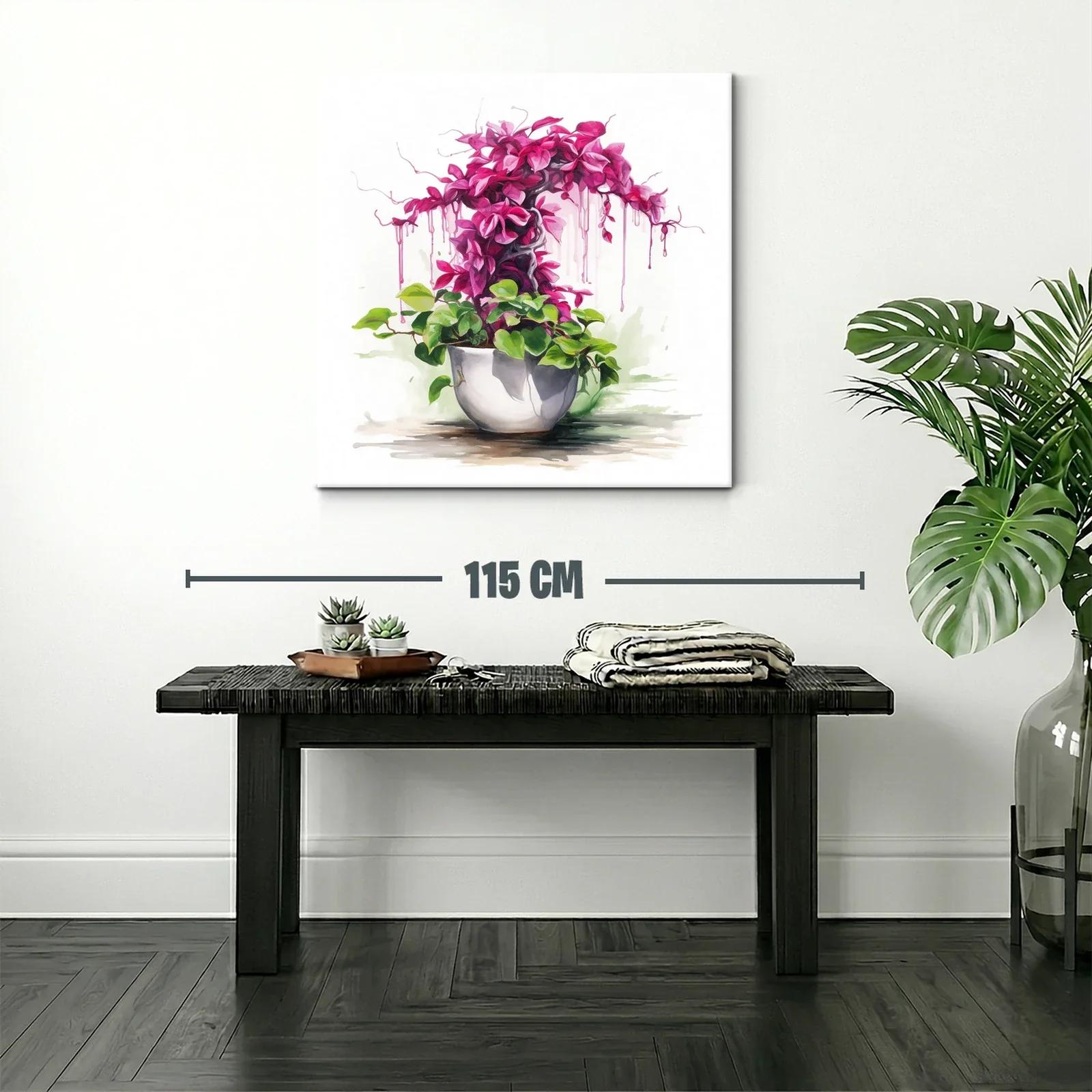 Cuadro con planta ornamental en tonos verdes y fucsias vibrantes — miniatura 2