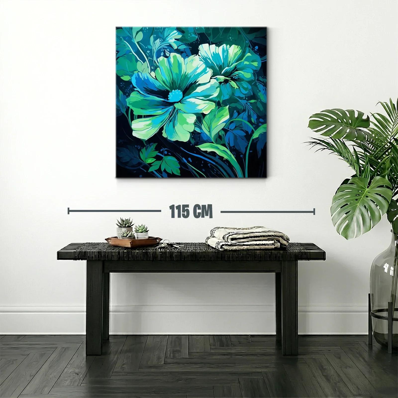 Cuadro floral en tonos azules y verdes vibrantes — miniatura 2