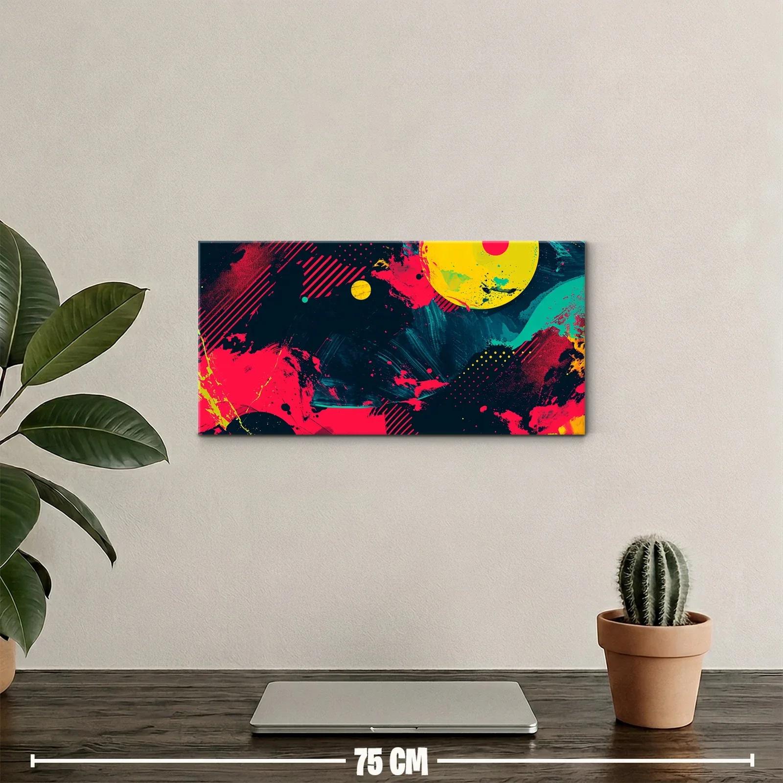 Cuadro abstracto de manchas y círculos sobre fondo oscuro — miniatura 2