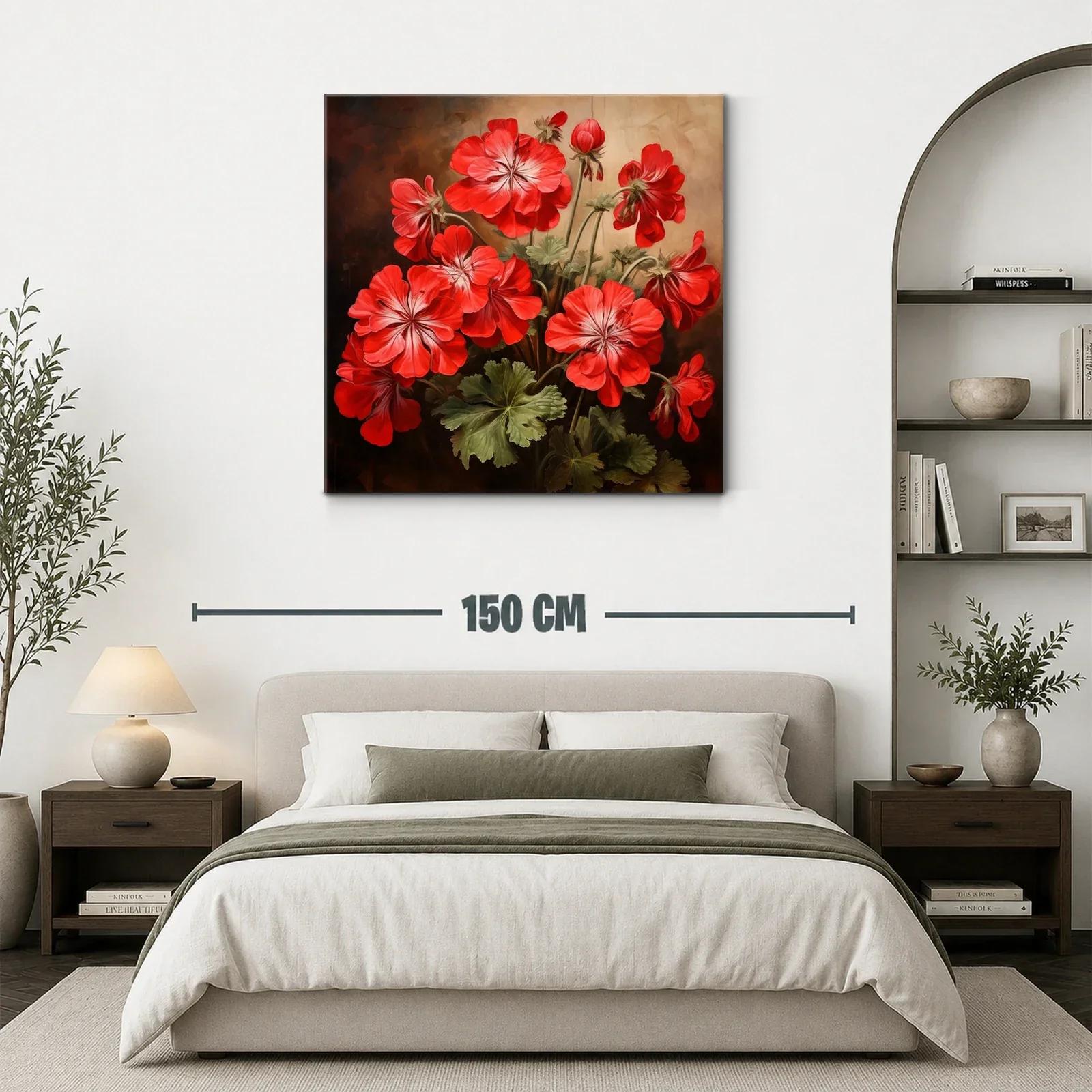 Cuadro con vibrantes flores rojas y hojas verdes delicadas — miniatura 3
