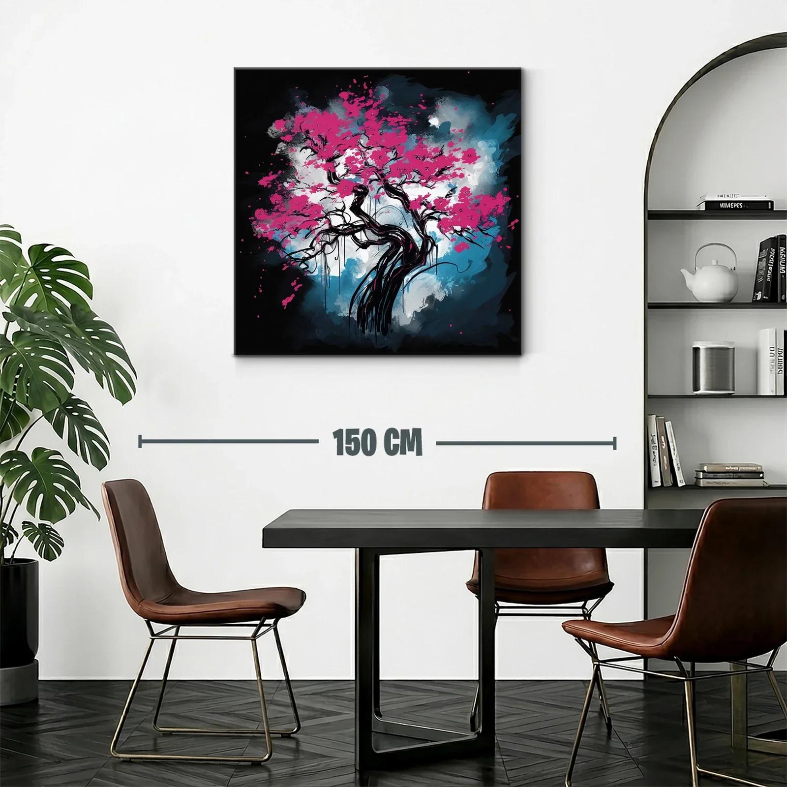 Árbol de flores fucsias sobre fondo abstracto azul y negro — miniatura 2