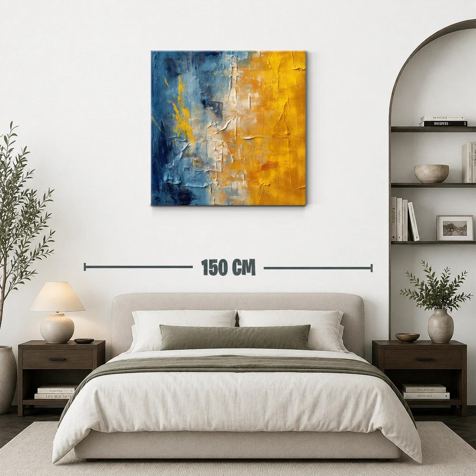 Cuadro abstracto en tonos azul y mostaza para modernizar espacios — miniatura 3