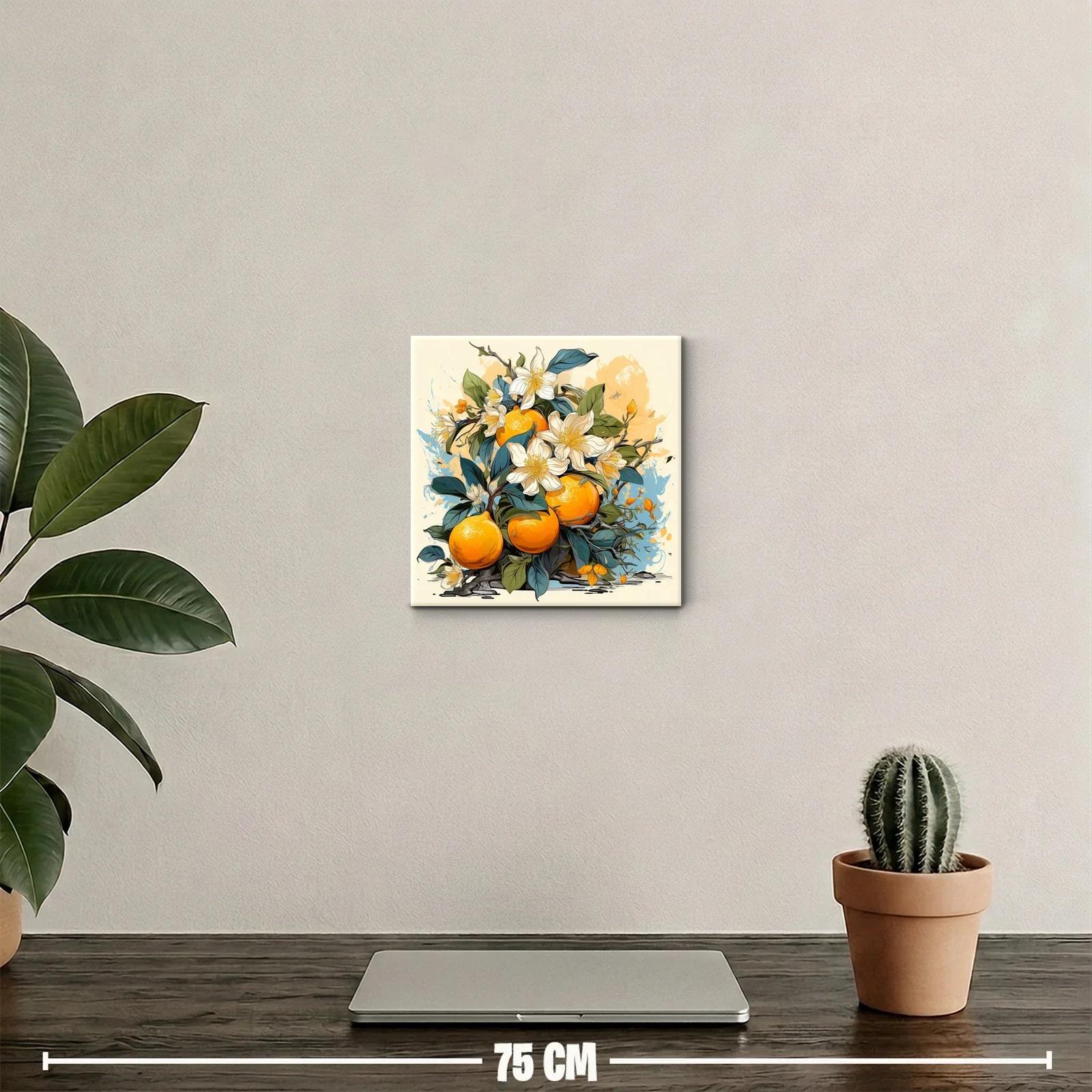 Cuadro con Naranjas y Flores en Tonos Cálidos y Naturales — miniatura 2