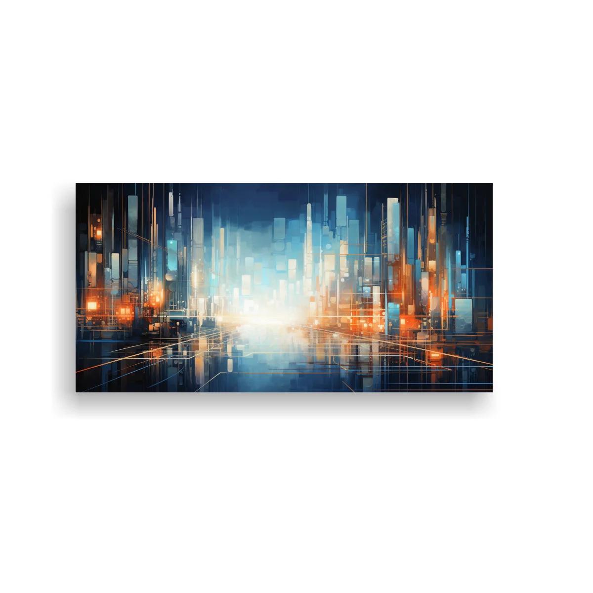 Cuadro ciudad futurista con resplandor central — imagen principal