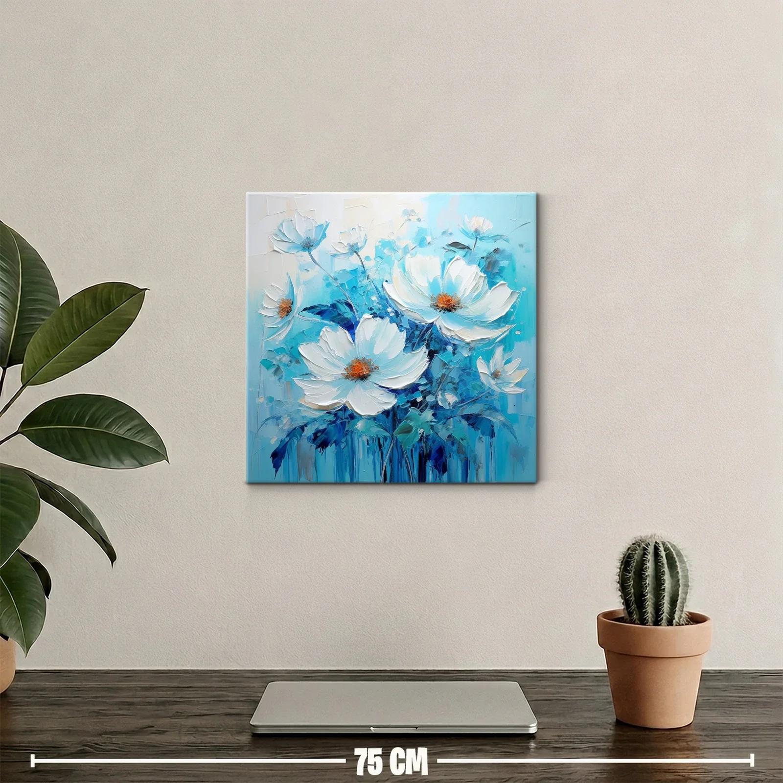 Cuadro floral con vibrantes tonos azules y blancos — miniatura 2