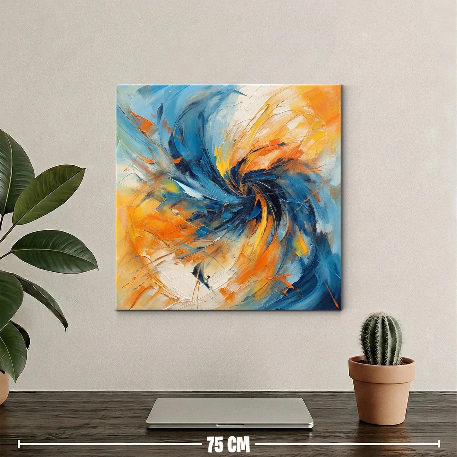 Cuadro abstracto con remolino en tonos azules y naranjas — miniatura 2