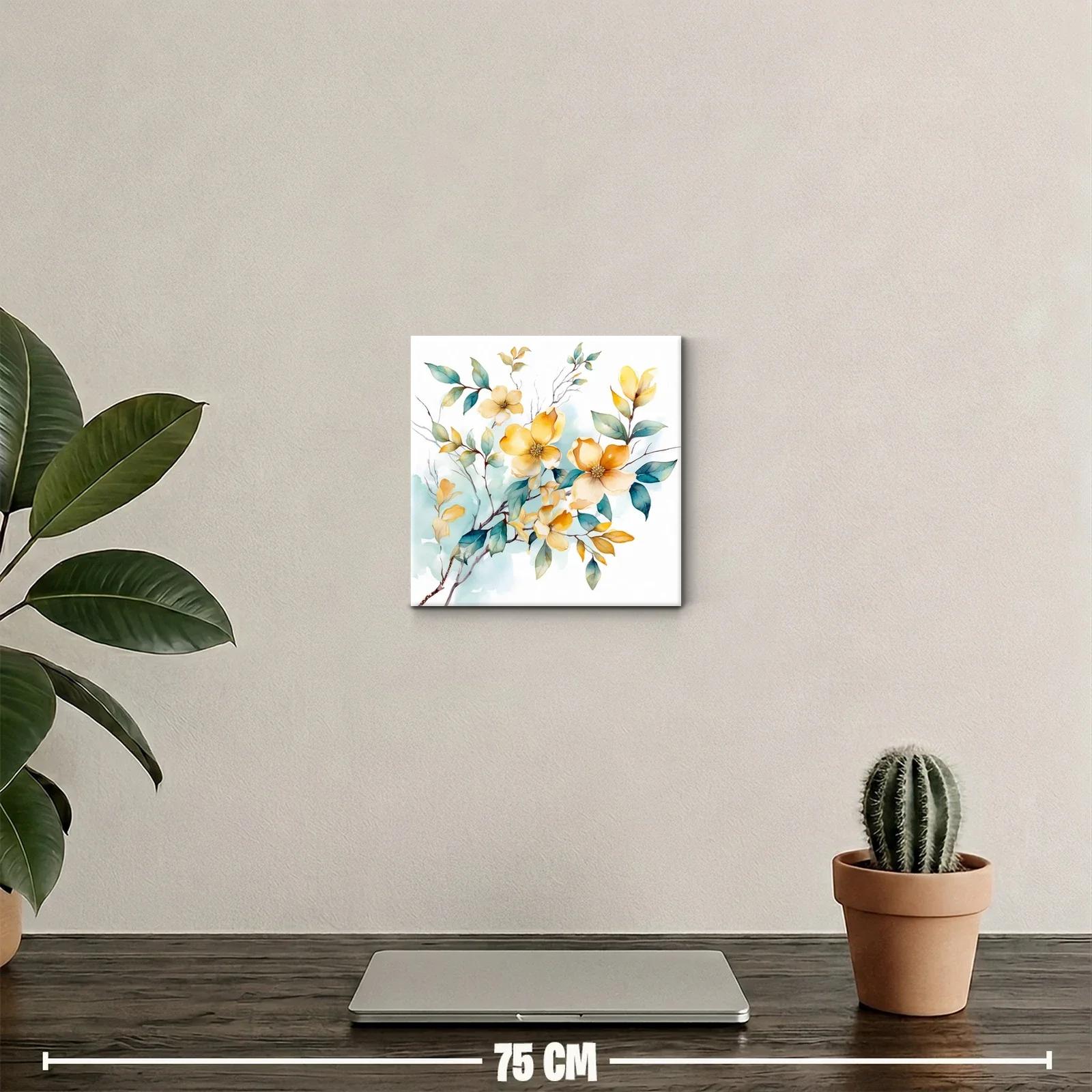 Cuadro decorativo con flores amarillas y hojas verdes — miniatura 2