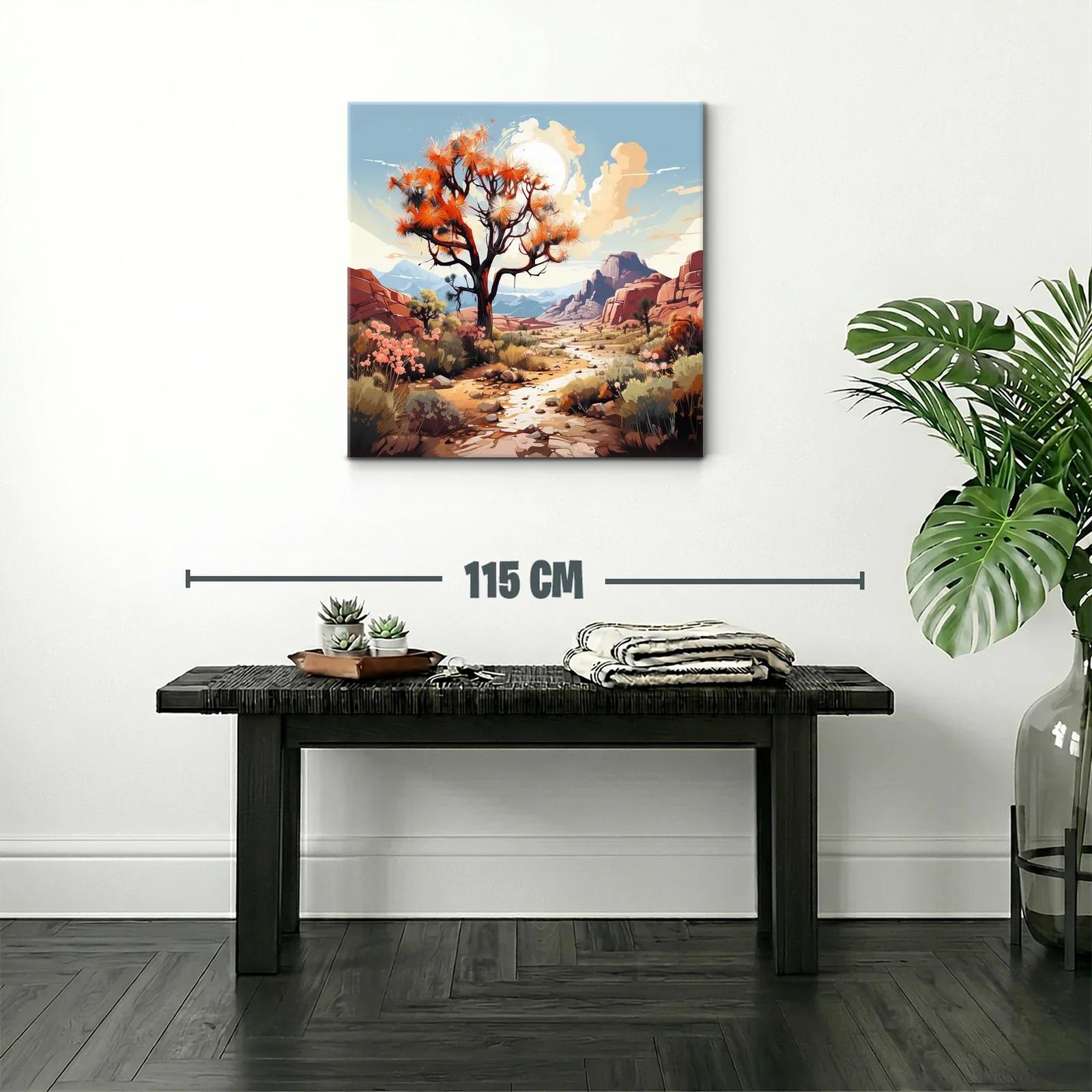 Paisaje desértico con árbol y flora en tonos cálidos — miniatura 2