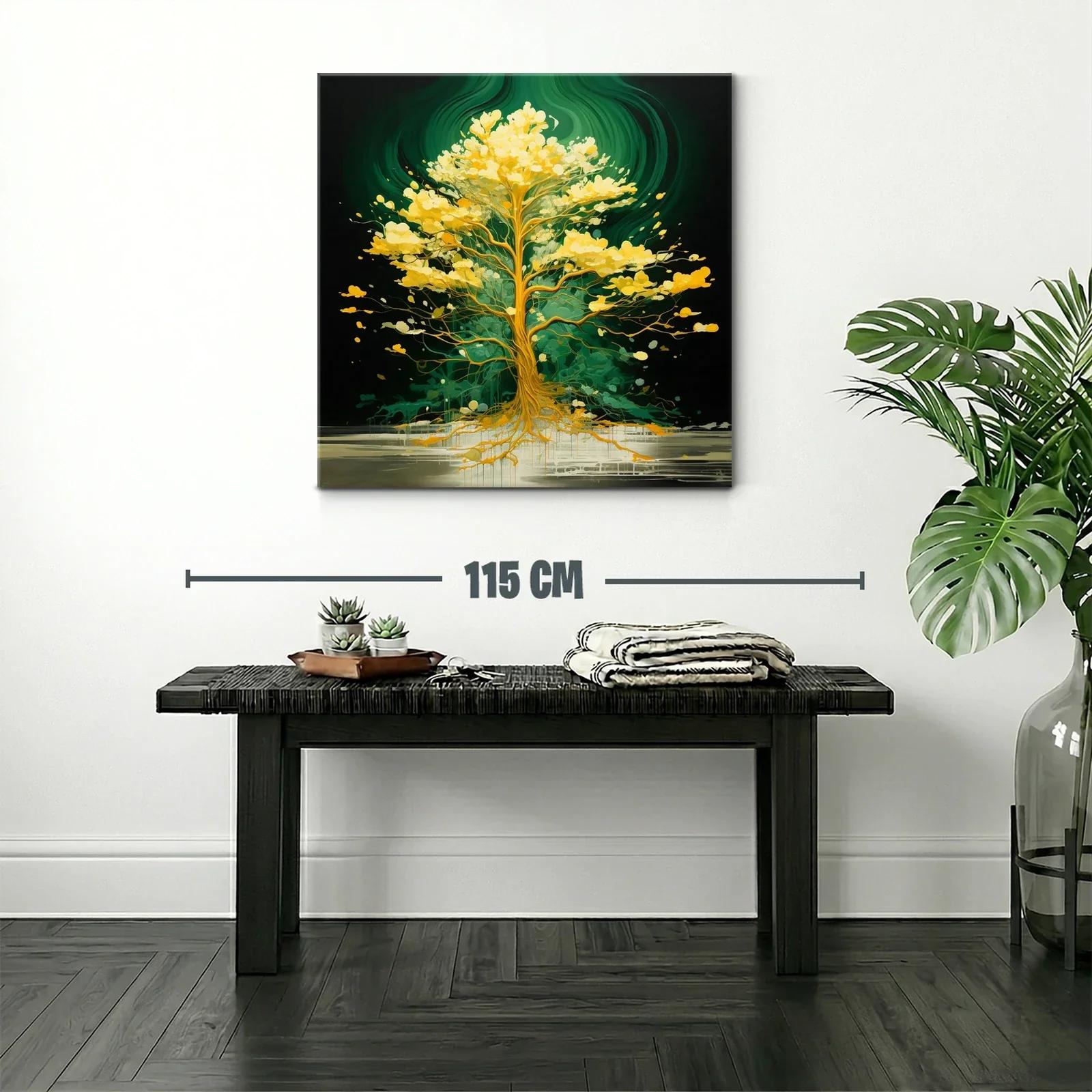 Árbol luminoso con tonos dorados sobre fondo verde oscuro — miniatura 2