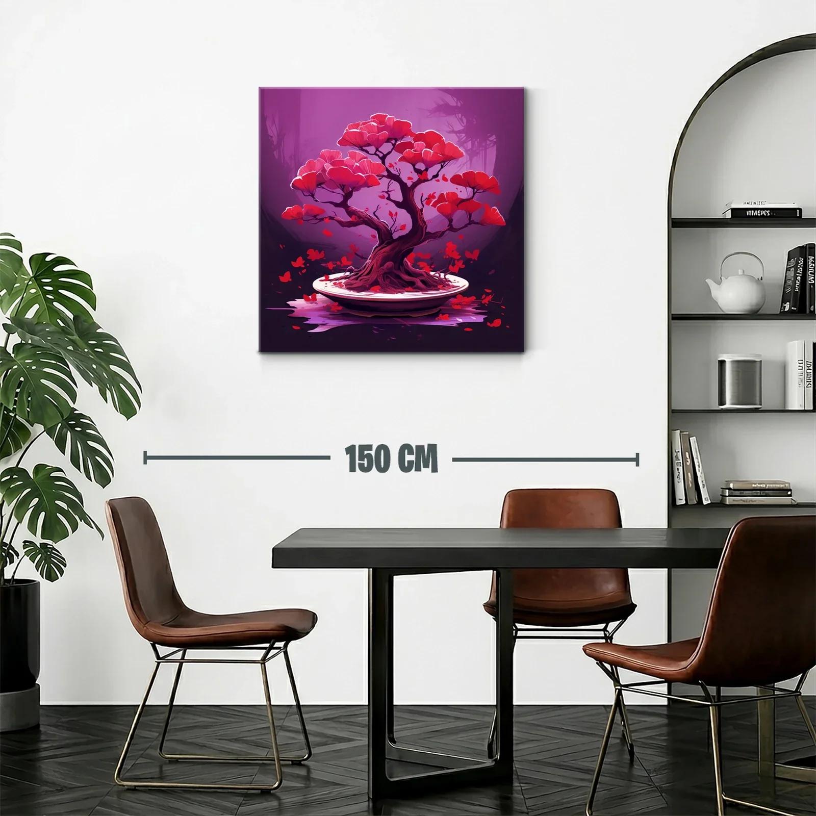 Árbol bonsái con flores rojas sobre fondo lila vibrante — miniatura 2