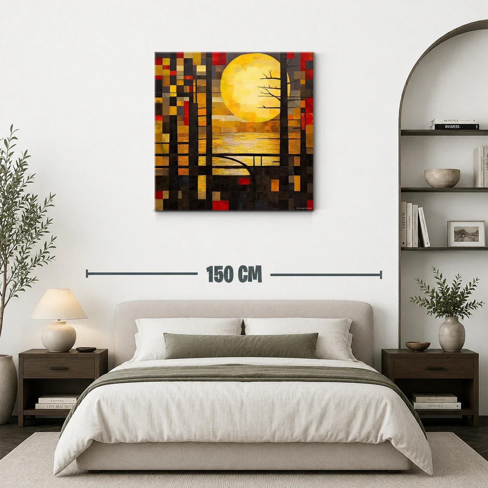 Cuadro abstracto con luna llena y tonos cálidos vibrantes — miniatura 3