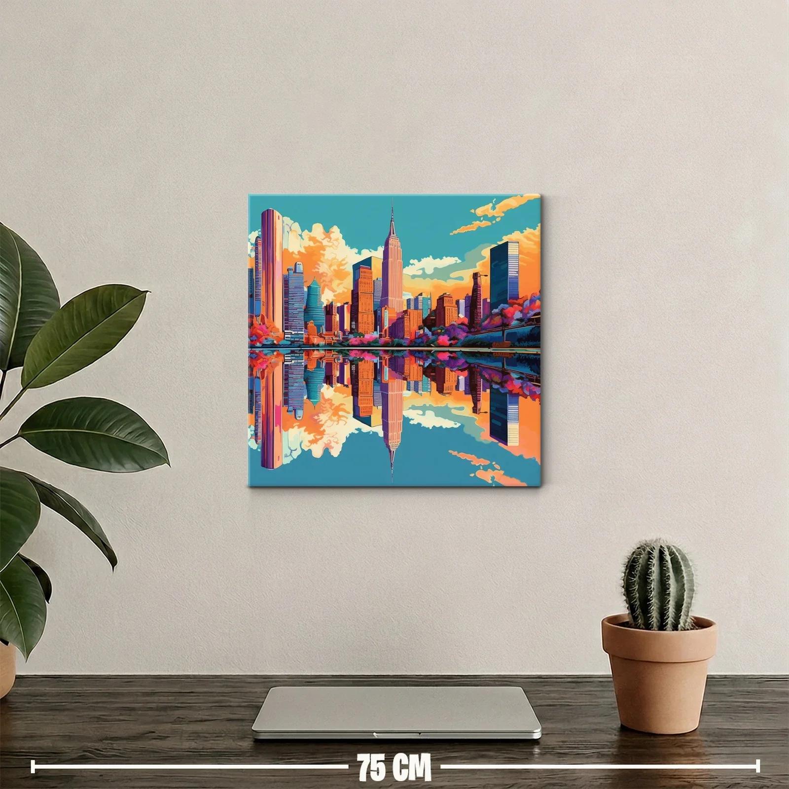 Paisaje urbano vibrante con reflejo en el agua — miniatura 2